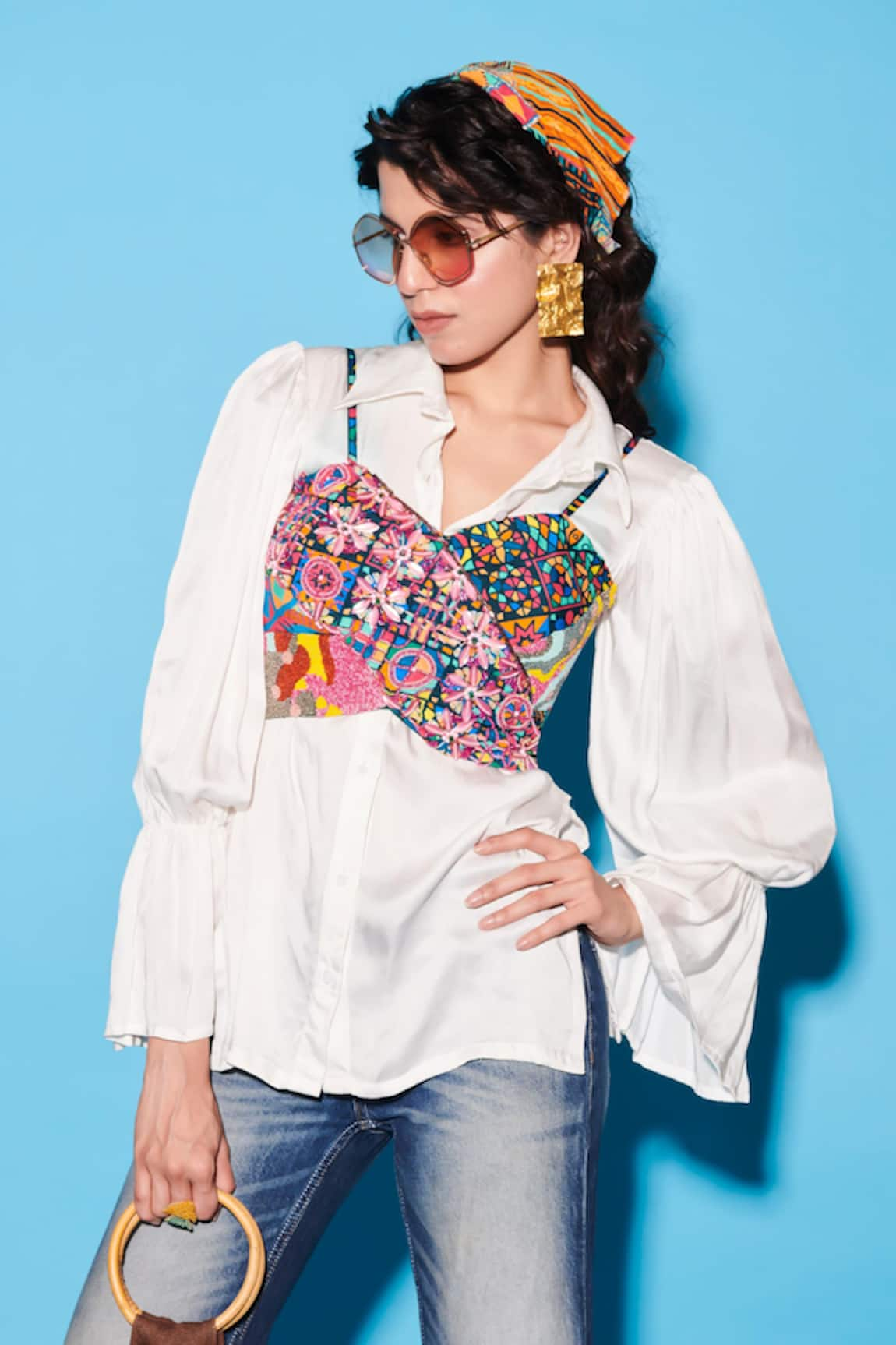 Esha L Amin Circular Flounce Sleeve Shirt