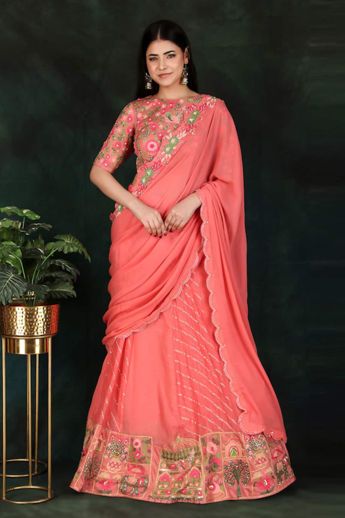 Jalwa by Nidhi Kejriwal Hand Embroidered Lehenga Saree With Blouse