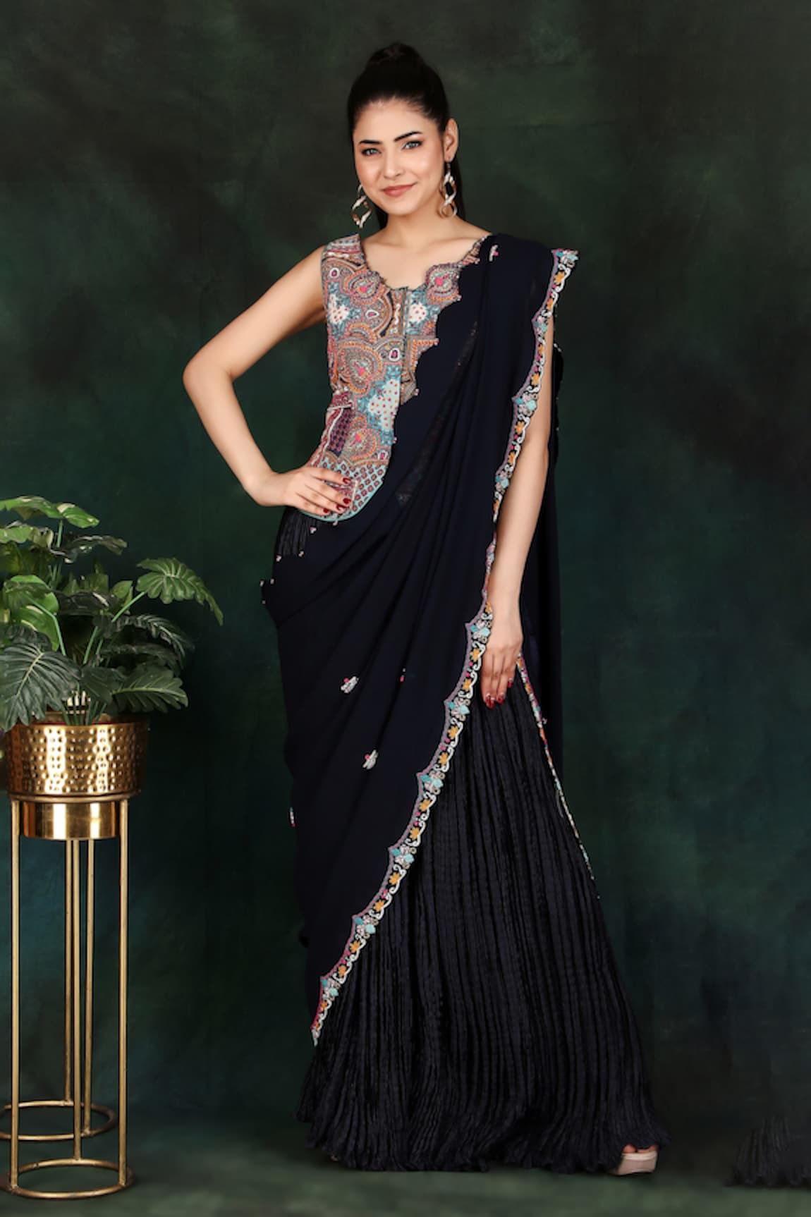 Jalwa by Nidhi Kejriwal Border Embroidered Pre-Draped Palazzo Saree With Blouse