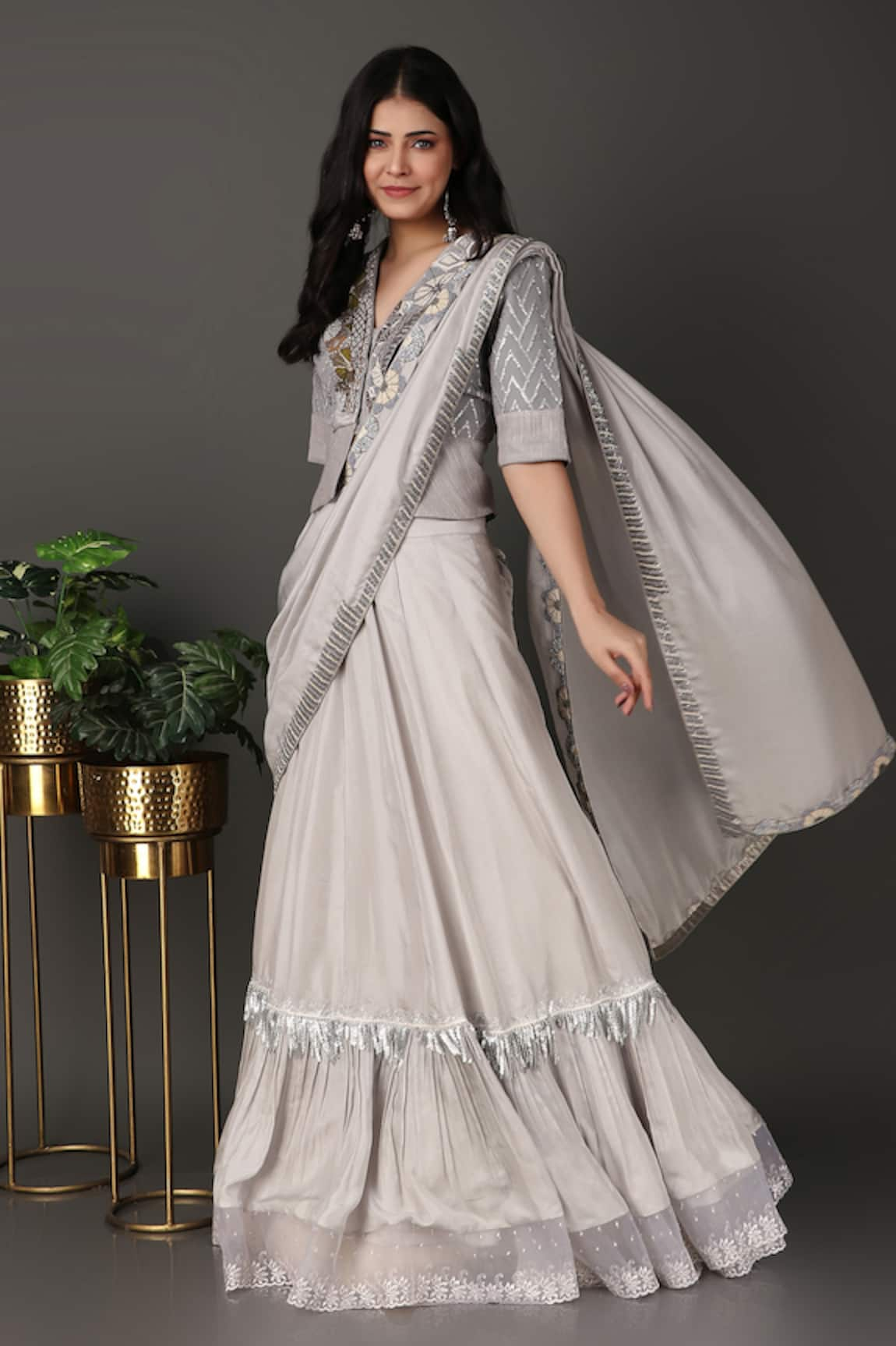 Jalwa by Nidhi Kejriwal Pre-Draped Lehenga Saree With Embroidered Peplum Blouse