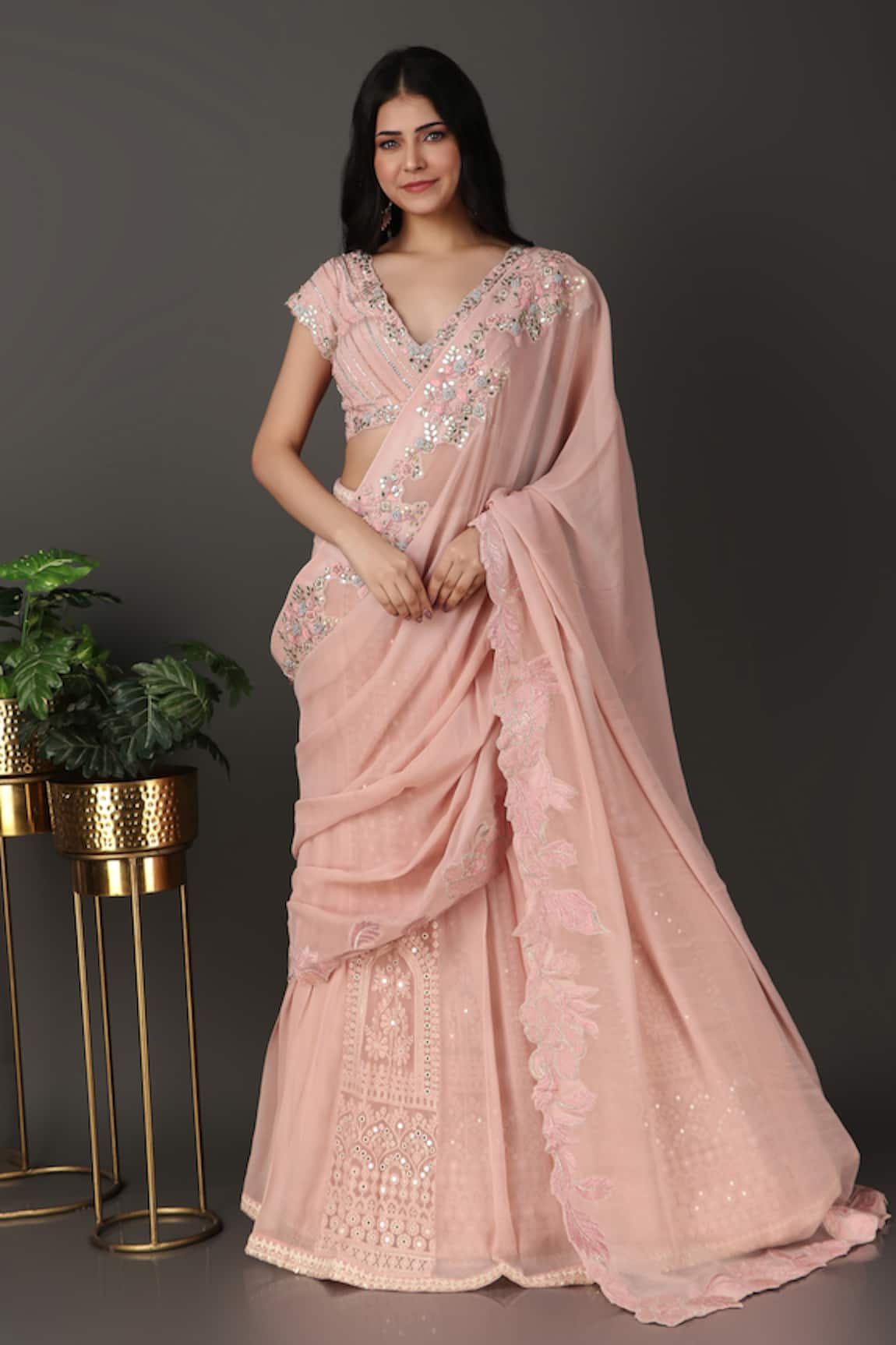 Jalwa by Nidhi Kejriwal Floral Cutwork Pre-Draped Lehenga Saree With Blouse