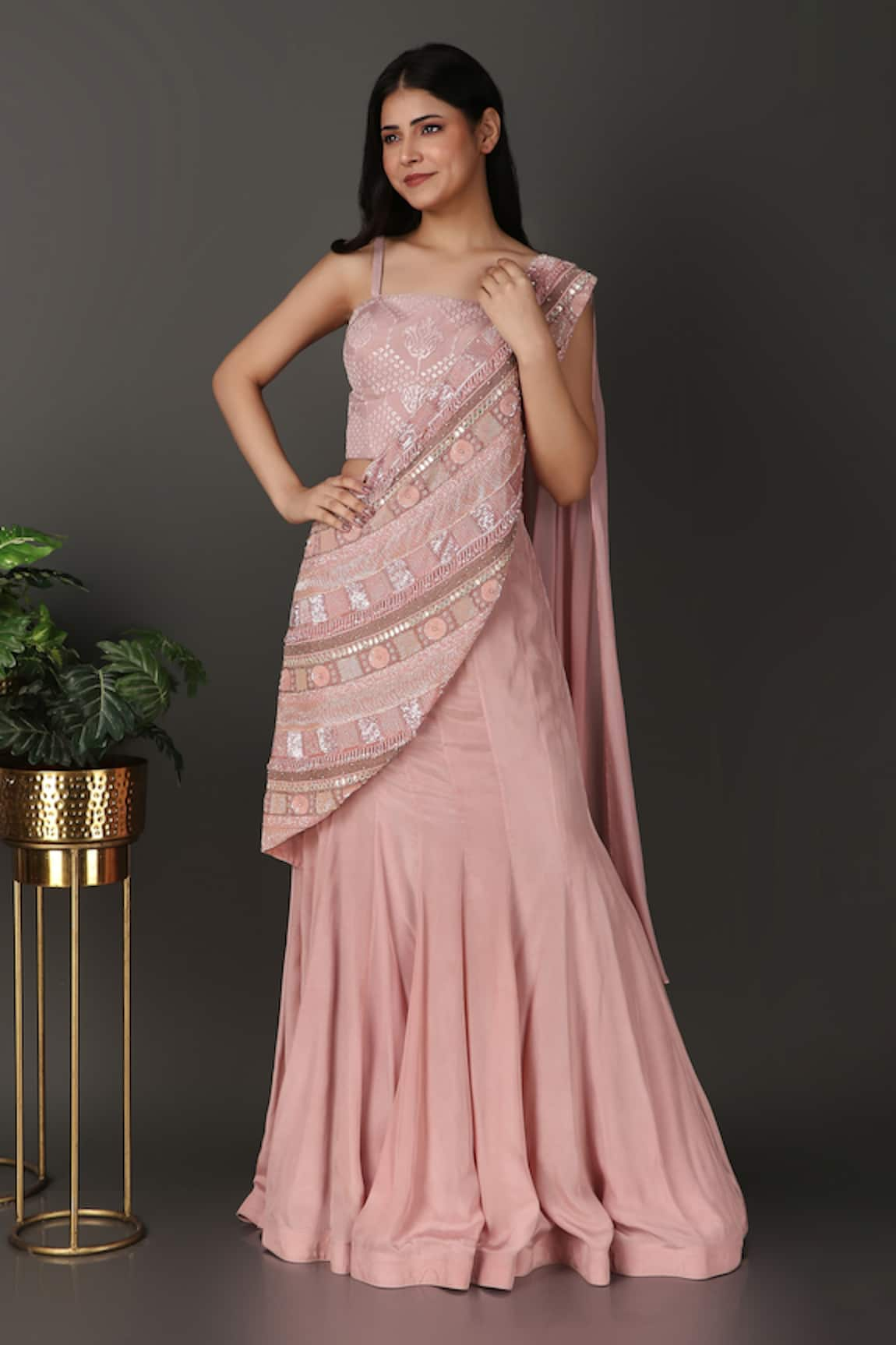 Jalwa by Nidhi Kejriwal Border Work Pre-Draped Saree With Blouse