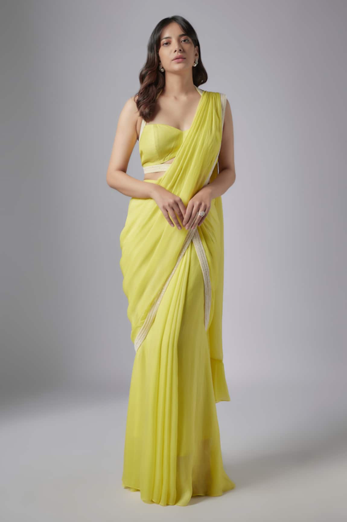Maisolos Embroidered Border Pre-Draped Saree With Blouse 