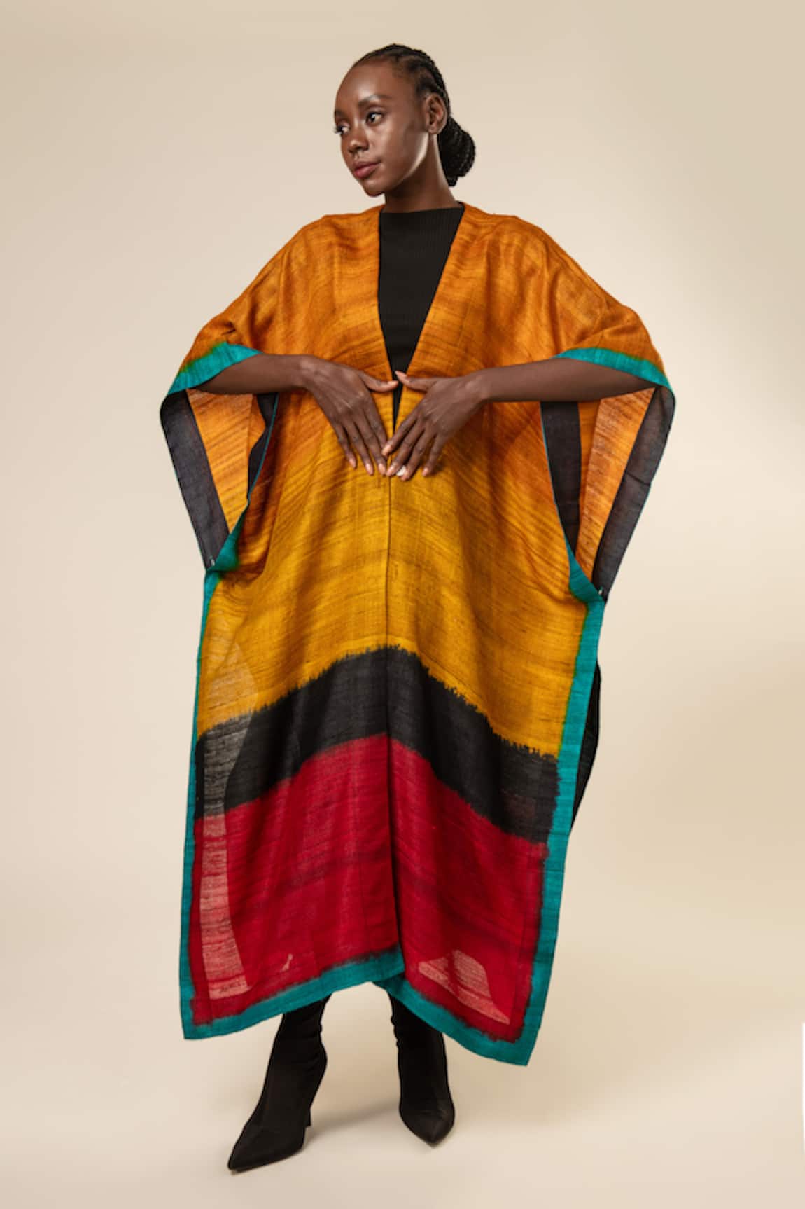 Aeshaane Color Blocked Front Open Jacket