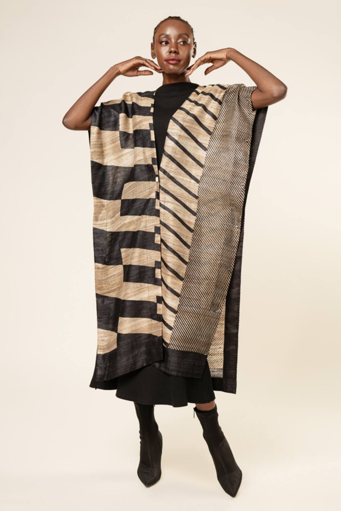 Aeshaane Stripe Pattern Front Open Jacket