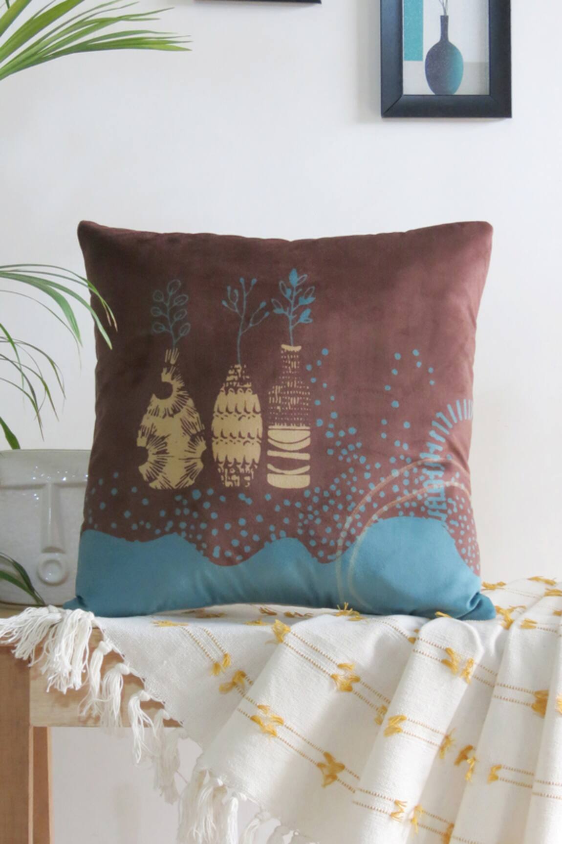 Mid July Home Flower Pots Print Nature-Inspired Cushion Cover