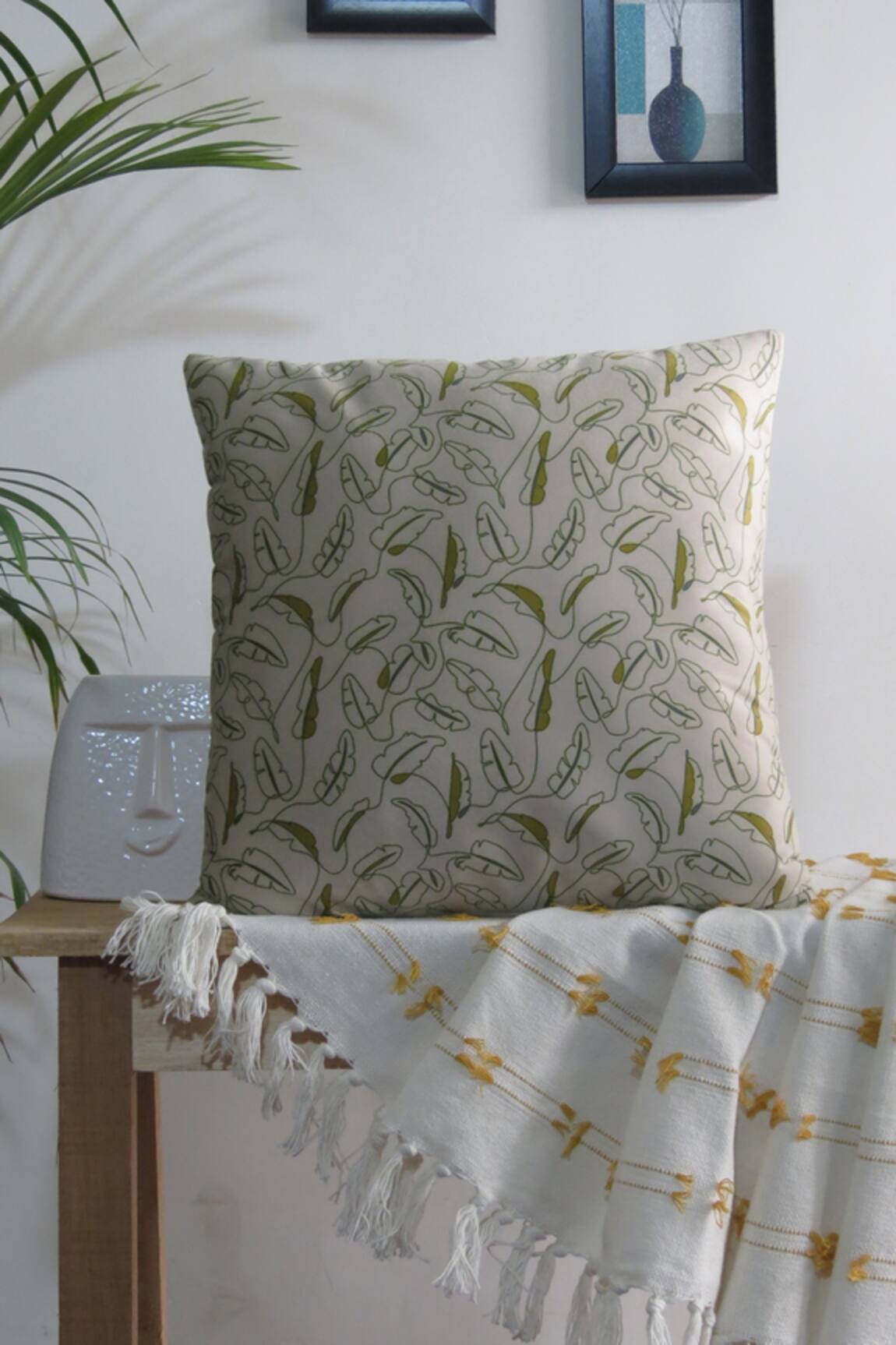 Mid July Home Banana Leaves Printed Velvet Cushion Cover