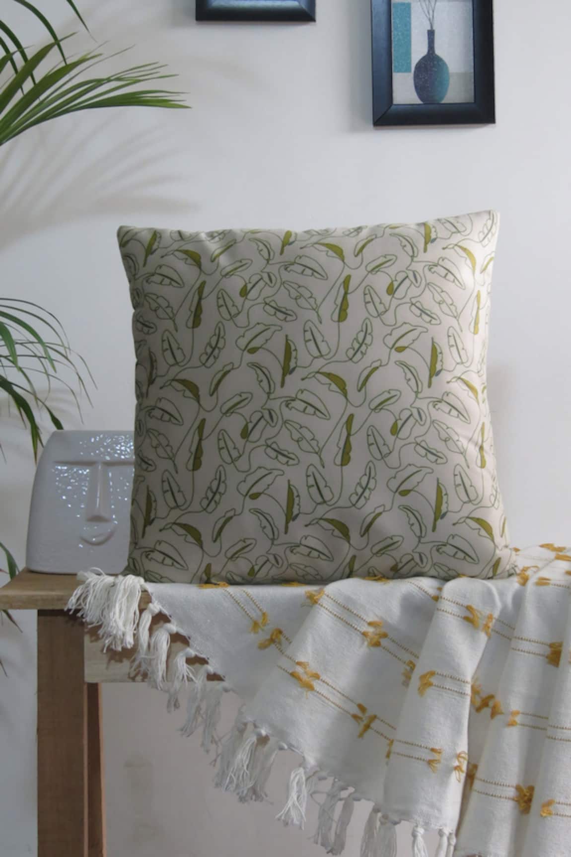 Mid July Home Velvet Banana Leaves Printed Cushion Cover