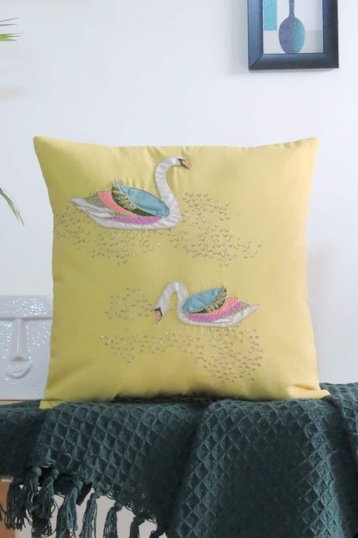 Mid July Home Zardosi Hand Embroidered Cotton Cushion Cover