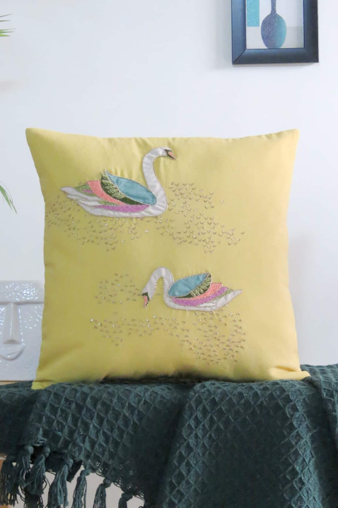 Mid July Home Cotton Zardosi Hand Embroidered Cushion Cover