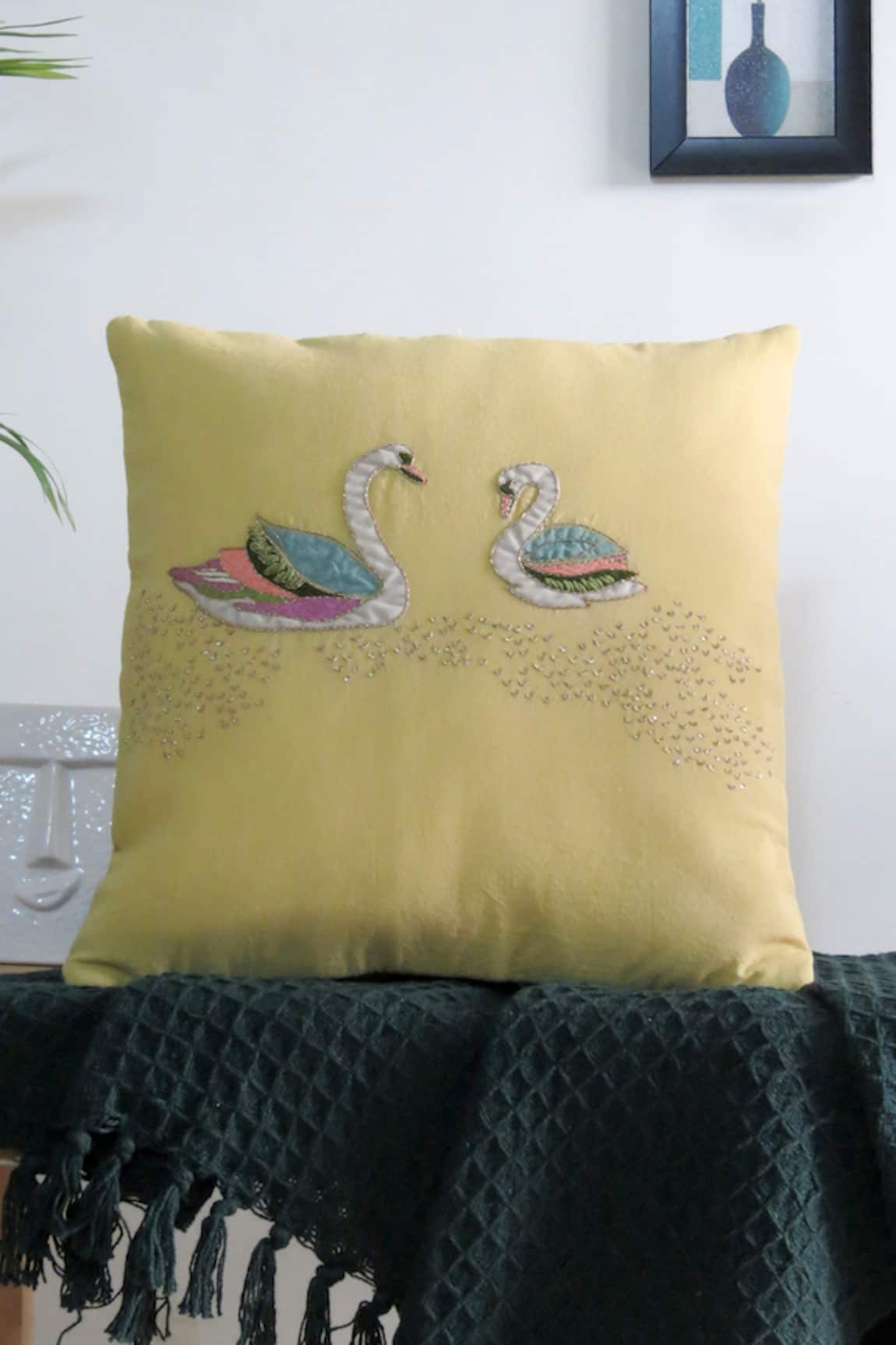 Mid July Home Zardosi Embroidered Cotton Cushion Cover