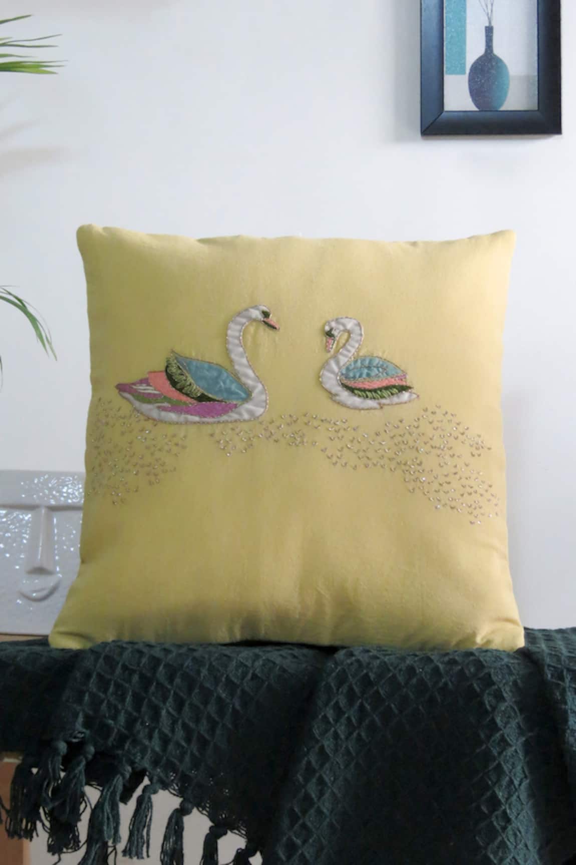 Mid July Home Cotton Zardosi Embroidered Cushion Cover