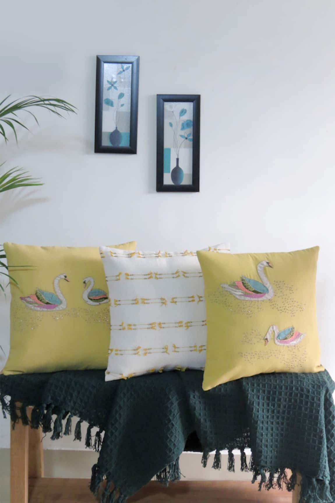 Mid July Home Hand Embroidered Cotton Cushion Covers - Set Of 3