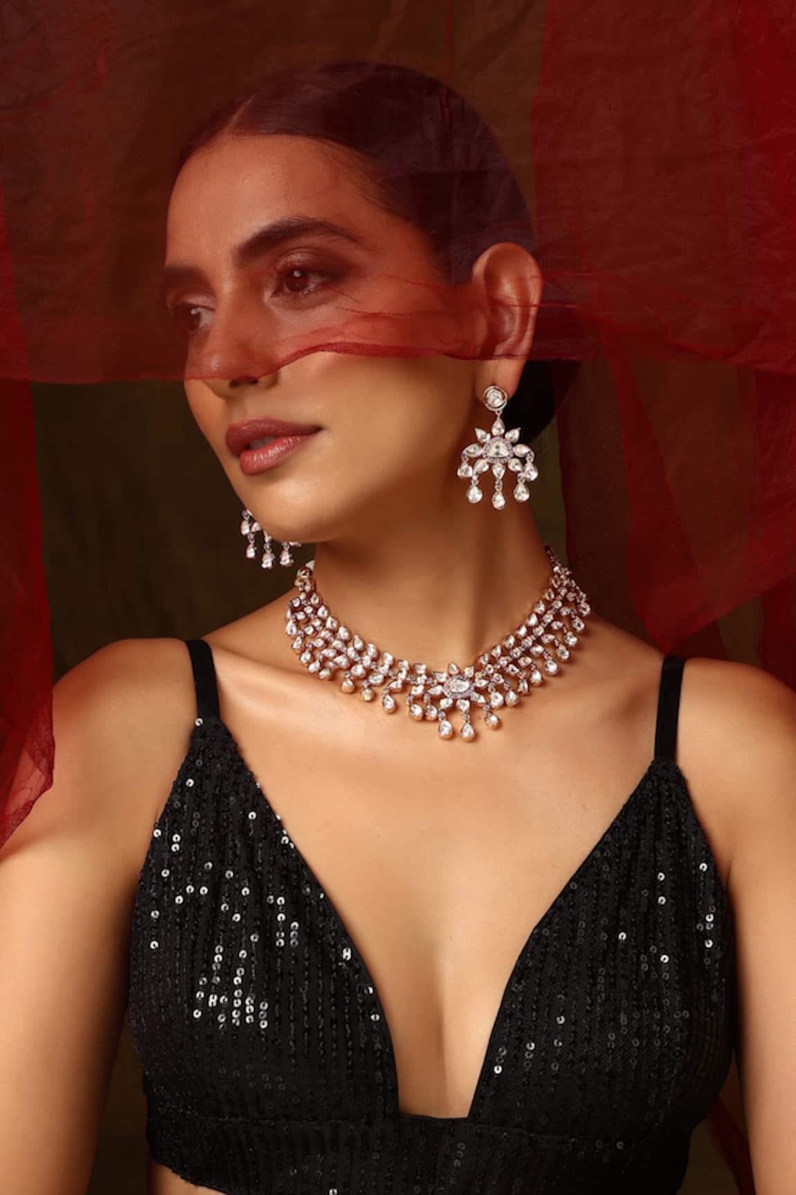 Swabhimann Floral Polki Studded Necklace Set 