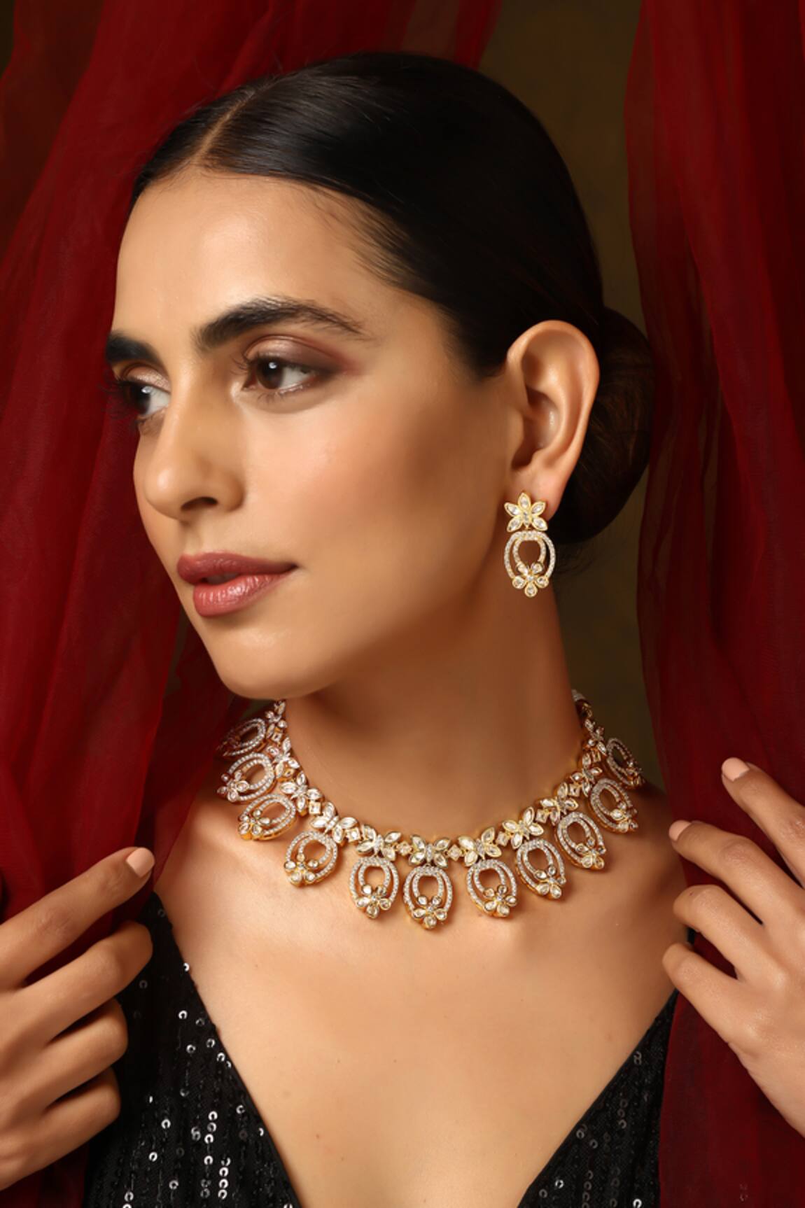 Swabhimann Polki Studded Floral Butterfly Necklace Set 