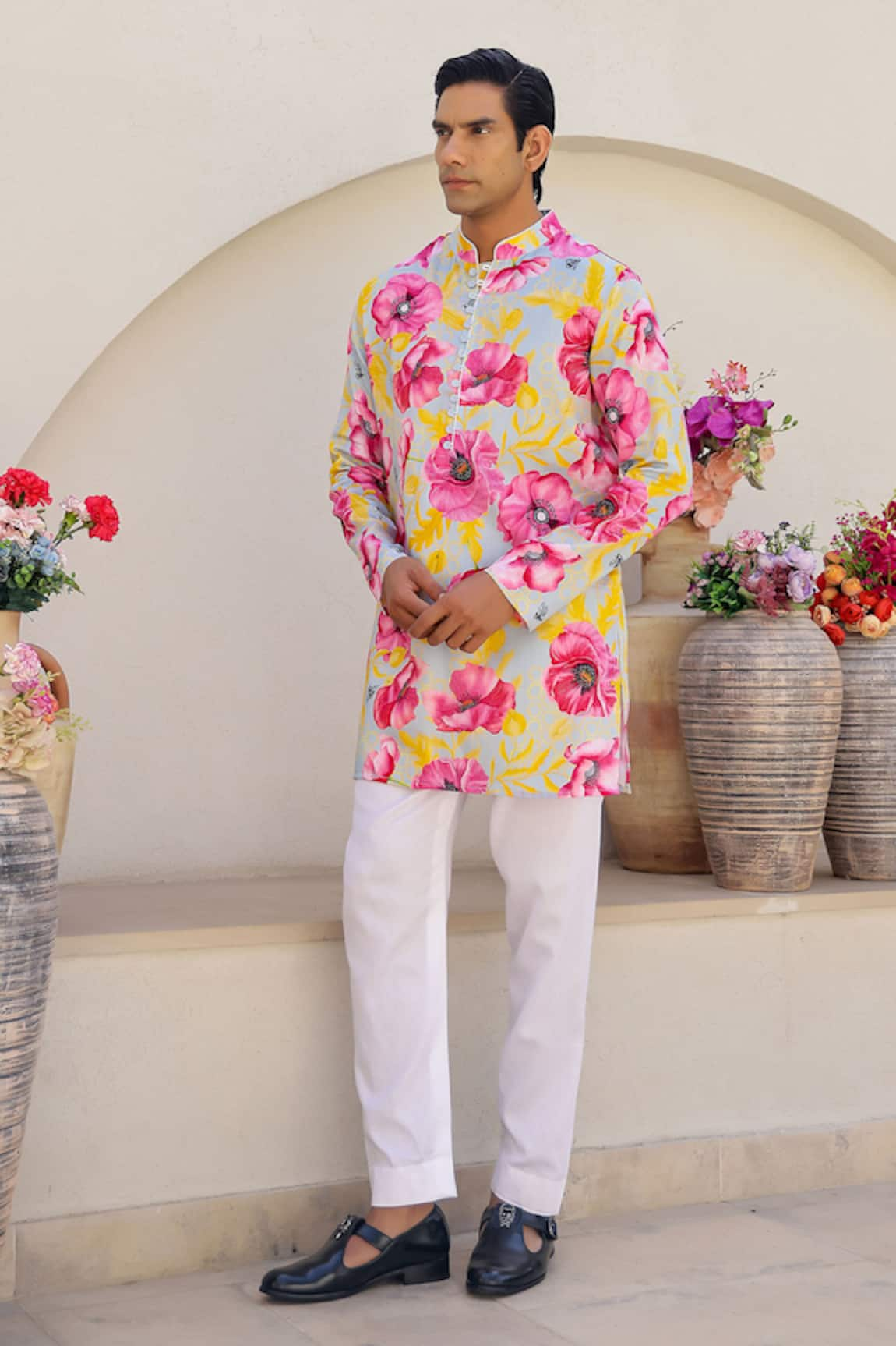 Chrkha Floral Print Short Kurta Pant Set