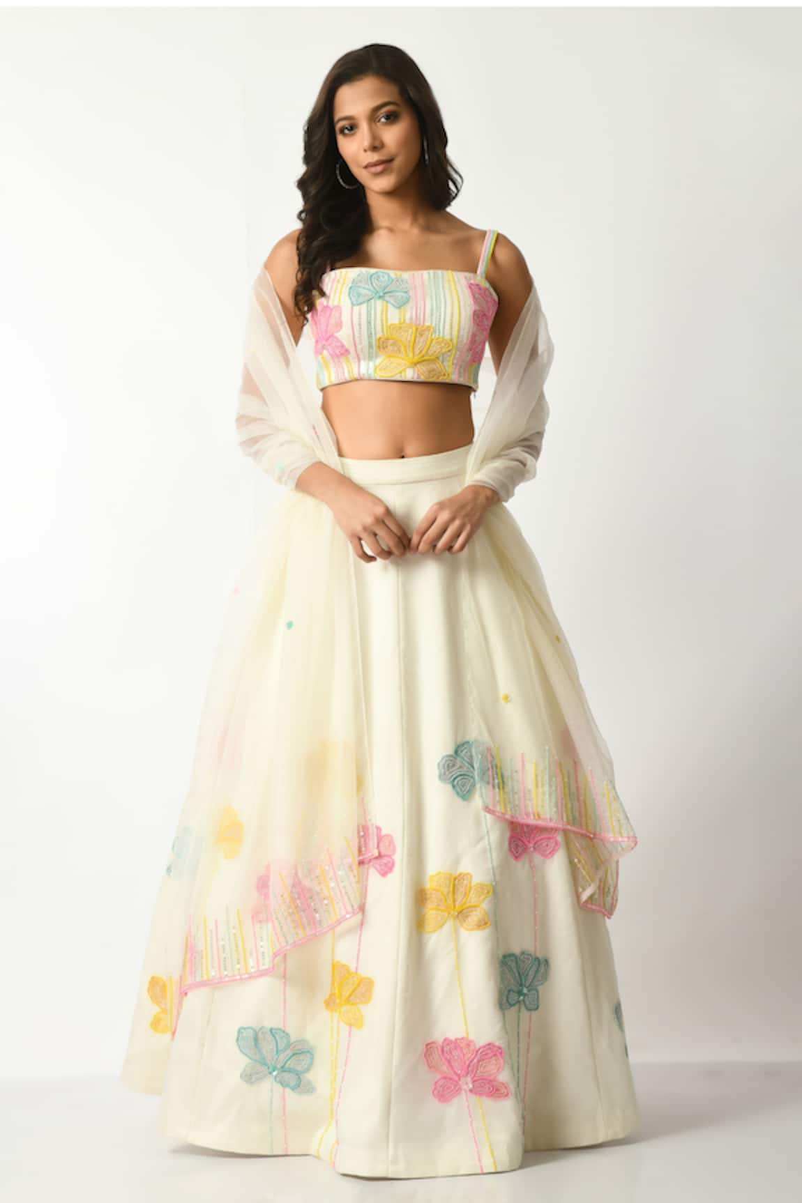 Salt and Spring Flower Embroidered Lehenga Blouse Set