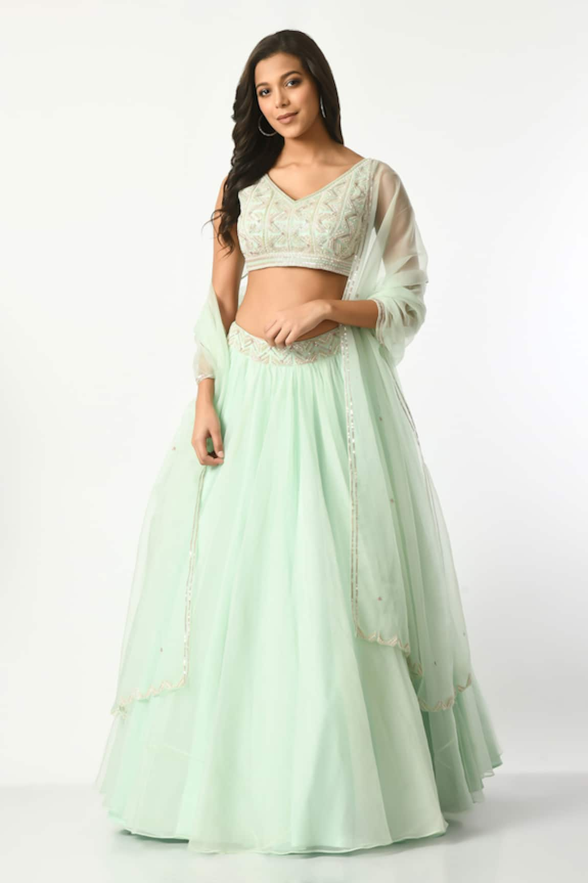 Salt and Spring Geometric Embellished Blouse Lehenga Set