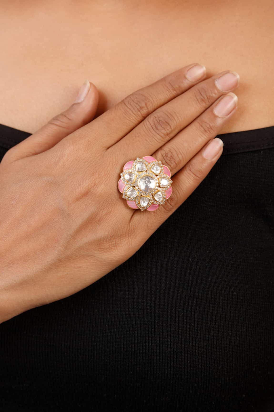Sica Jewellery Polki Studded Floral Ring 