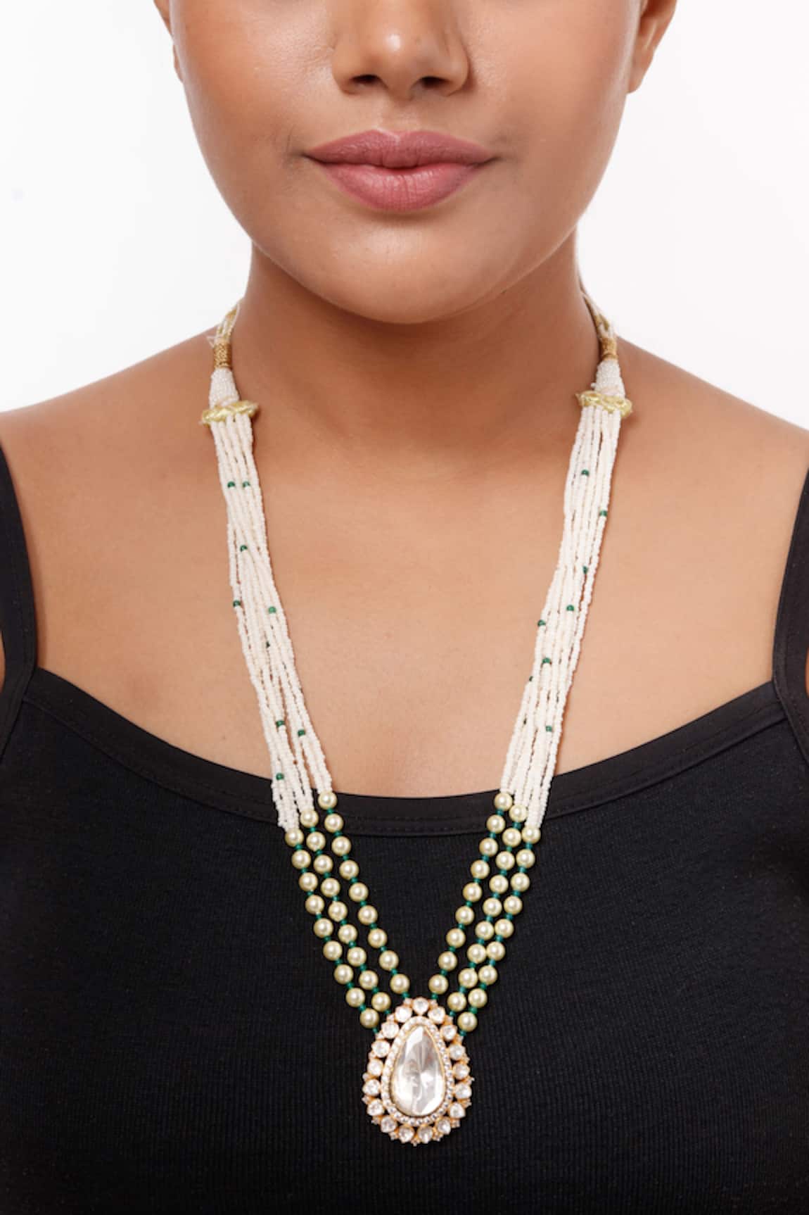 Sica Jewellery Drop Polki Studded Beaded Necklace 