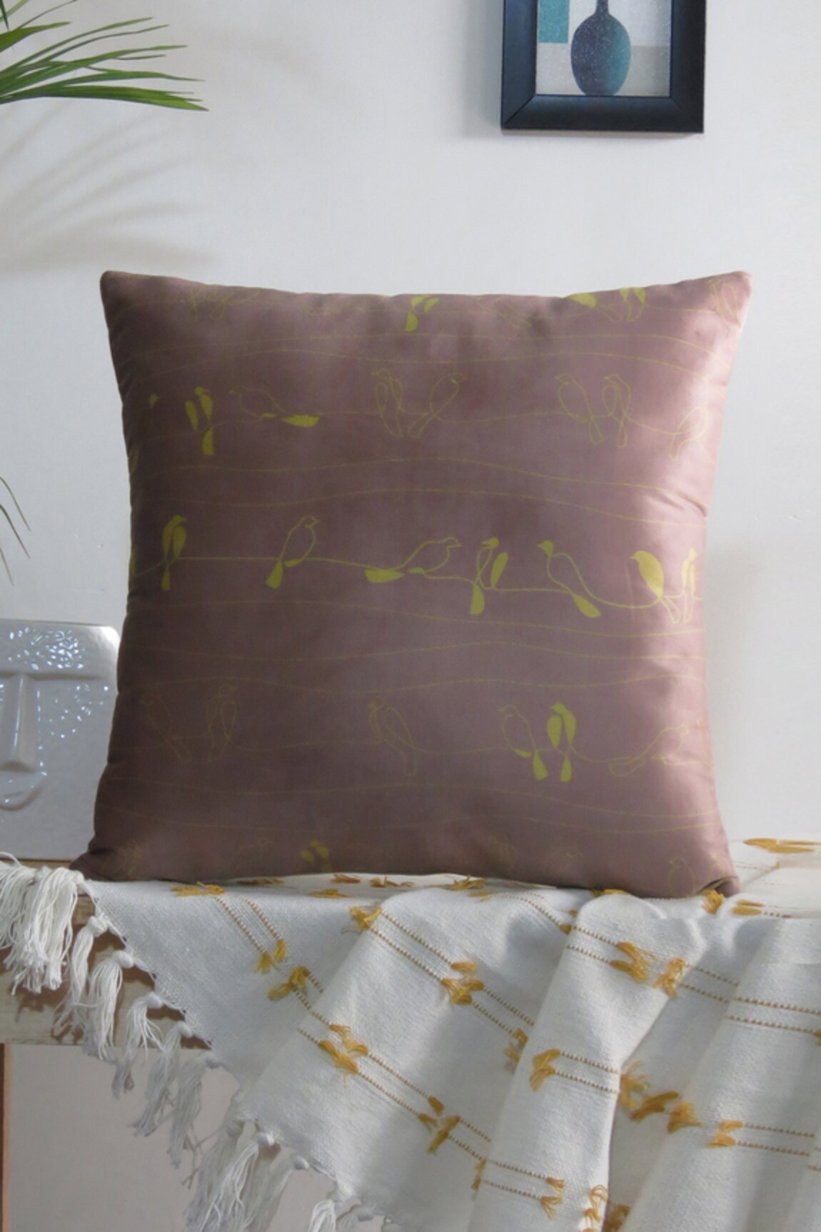 Mid July Home Velvet Birds Printed Cushion Cover