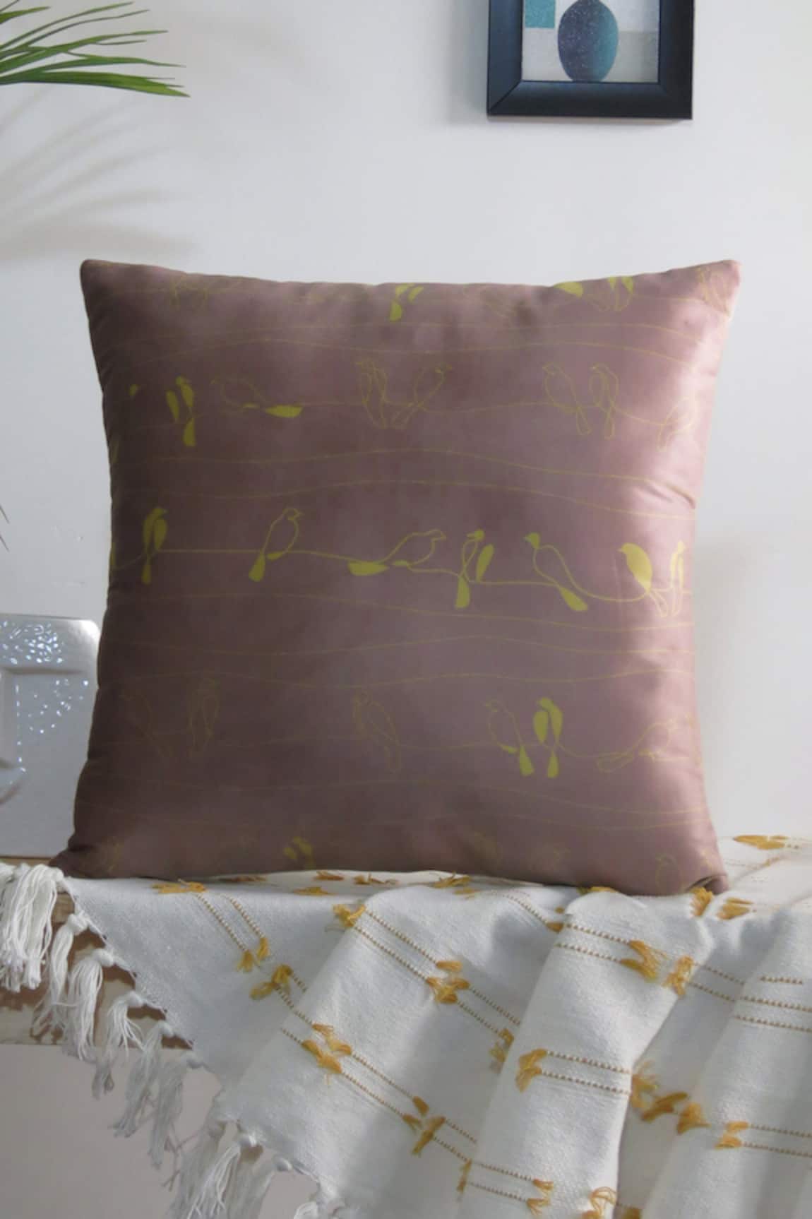 Mid July Home Birds Printed Velvet Cushion Cover