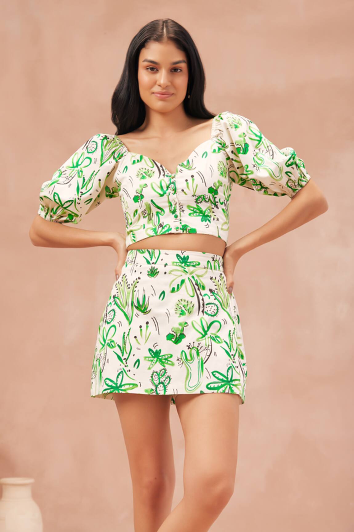 Noib Jade Catus Print Top With Skort 