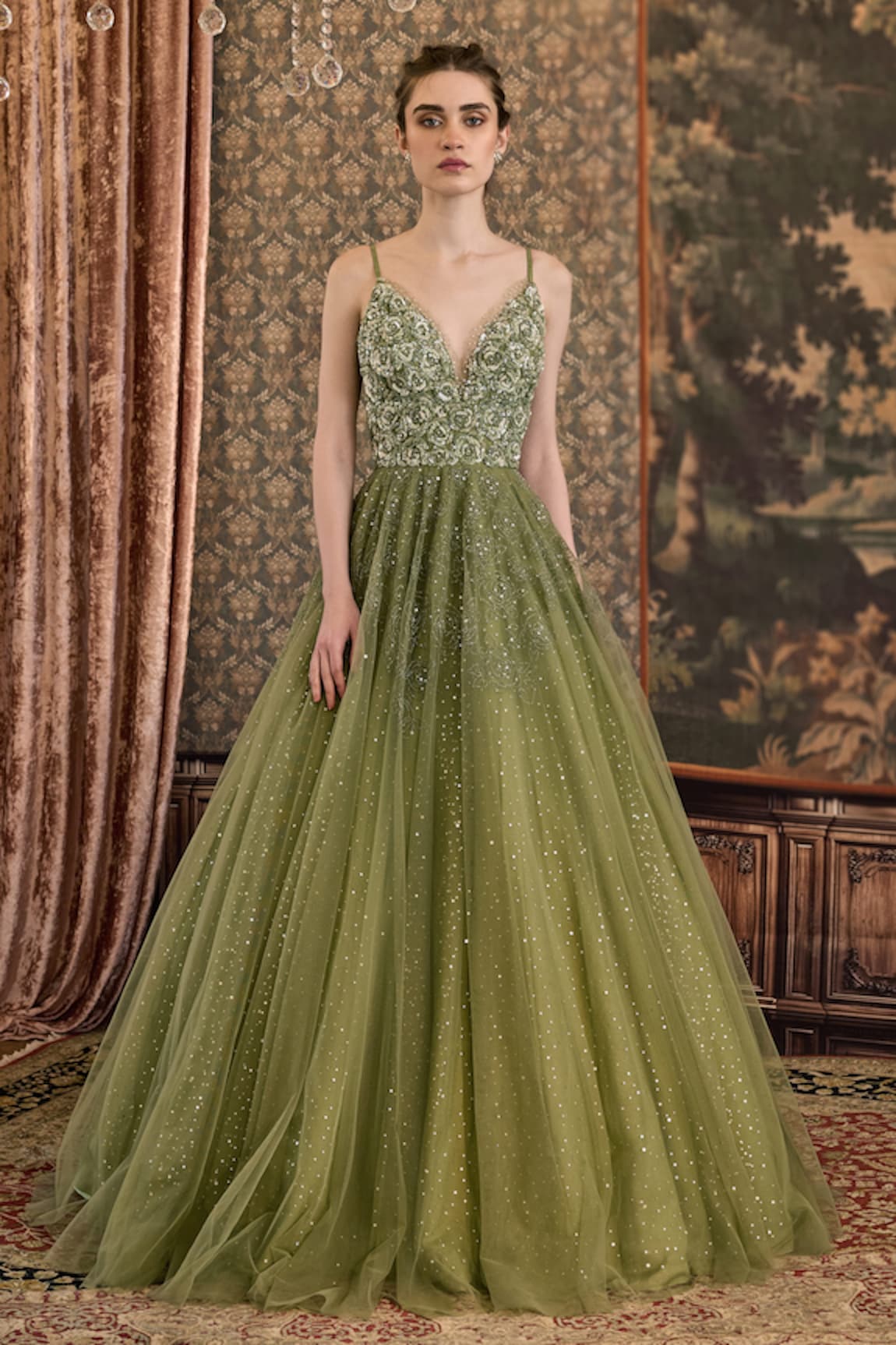 Cedar & Pine Rosettes Symphony Embroidered Gown