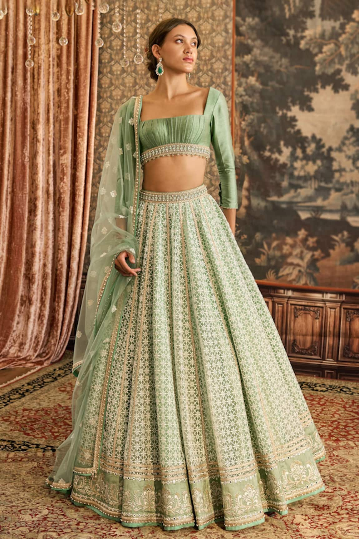 Cedar & Pine Geometric Embroidered Lehenga Set