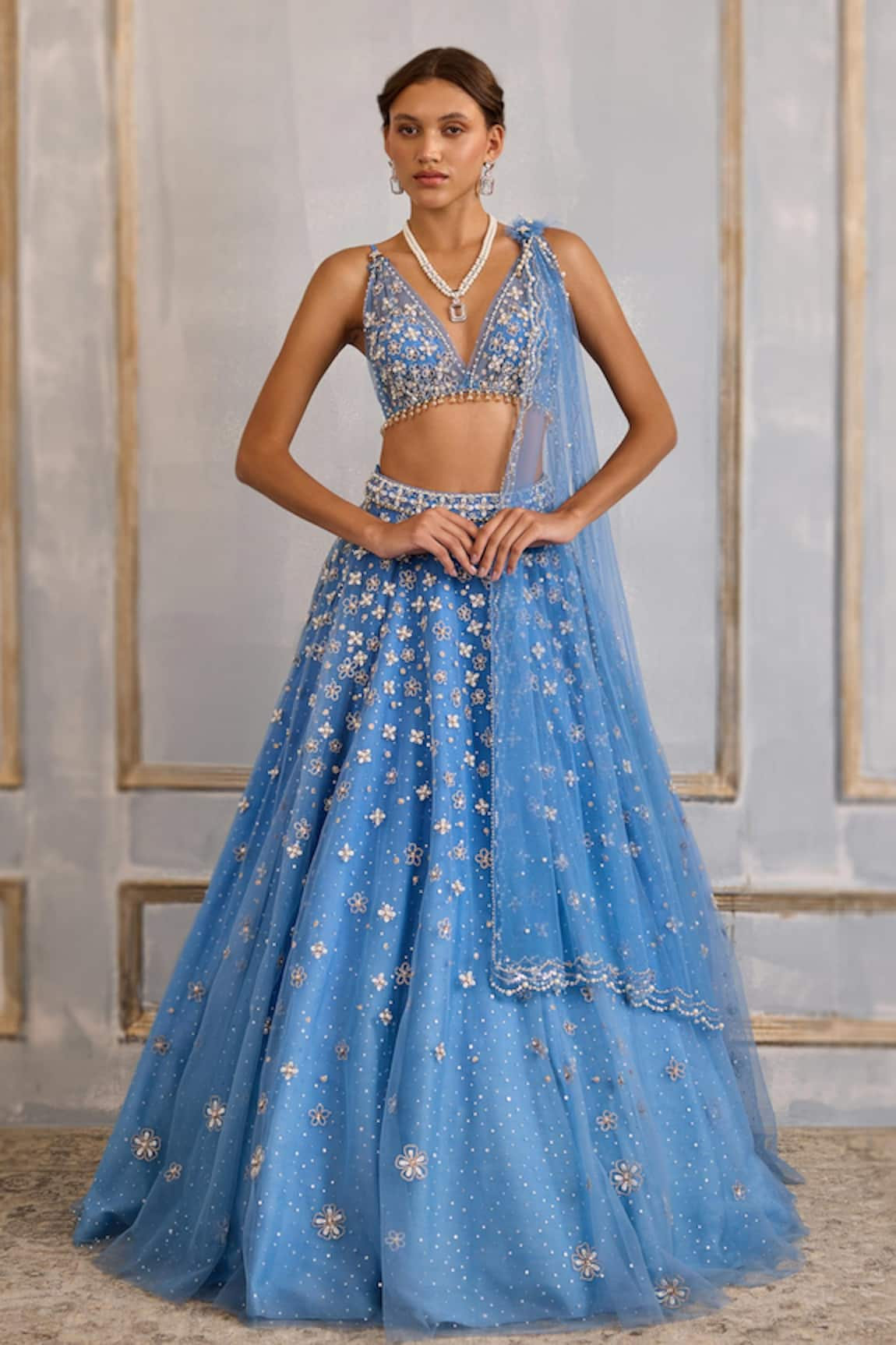 Cedar & Pine Periwinkle Embroidered Lehenga Set