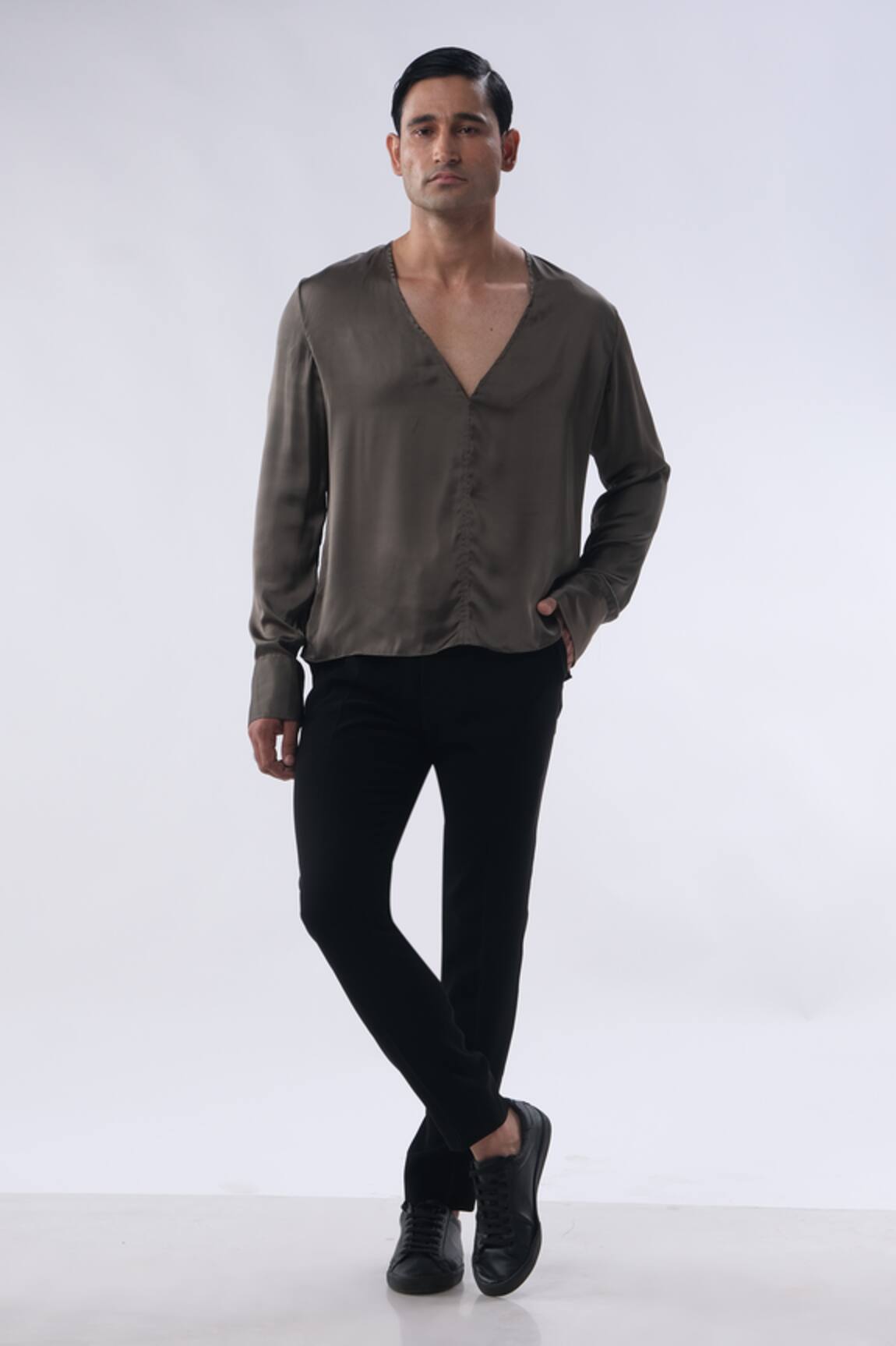 Kommal Sood Satin Plain Shirt With Trouser 