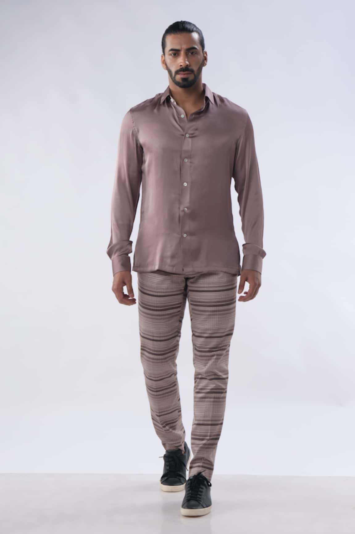 Kommal Sood Satin Plain Shirt With Stripe Pattern Trouser