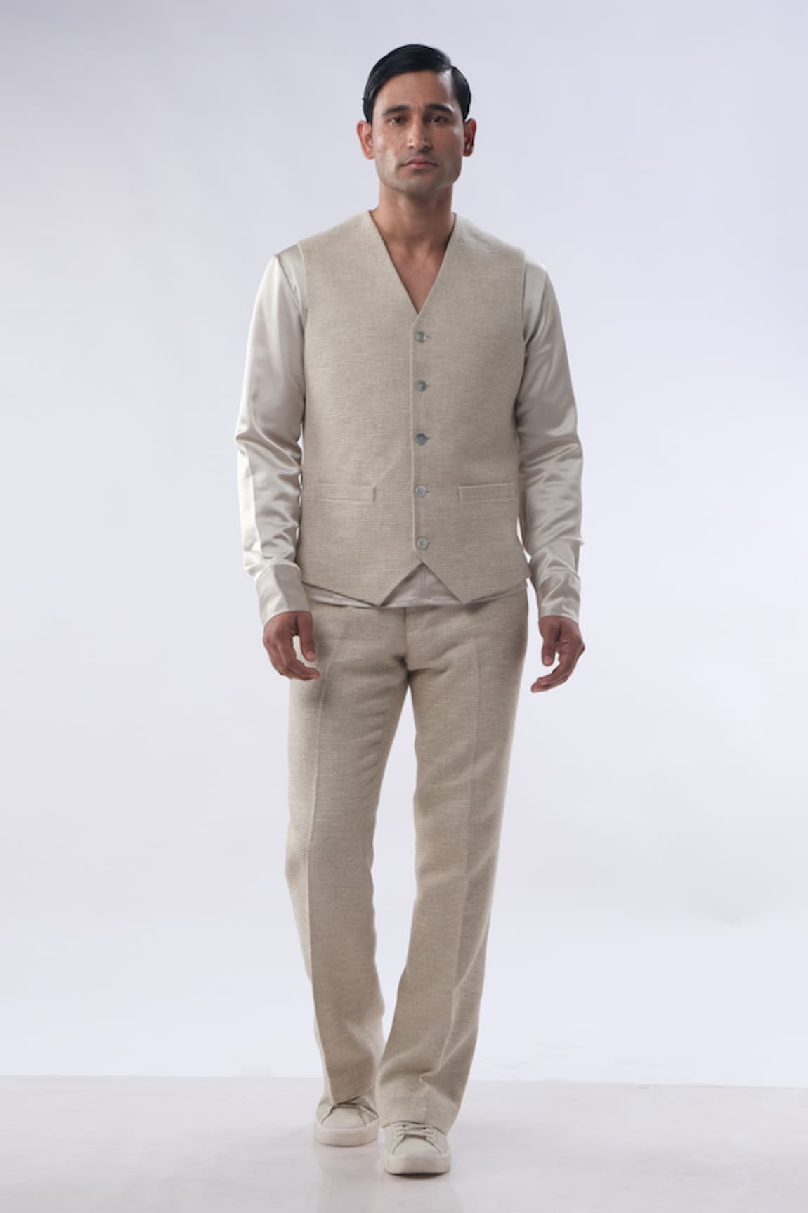 Kommal Sood Textured Sleeveless Waist Coat & Trouser Set