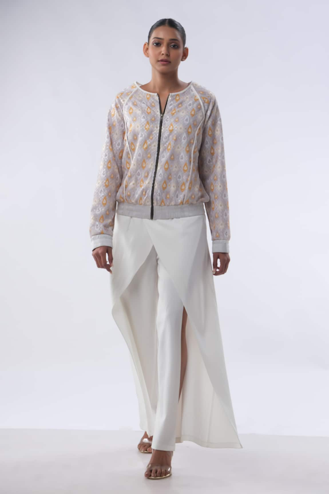 Kommal Sood Sequin Embroidered Long Jacket With Cut-Out Trouser