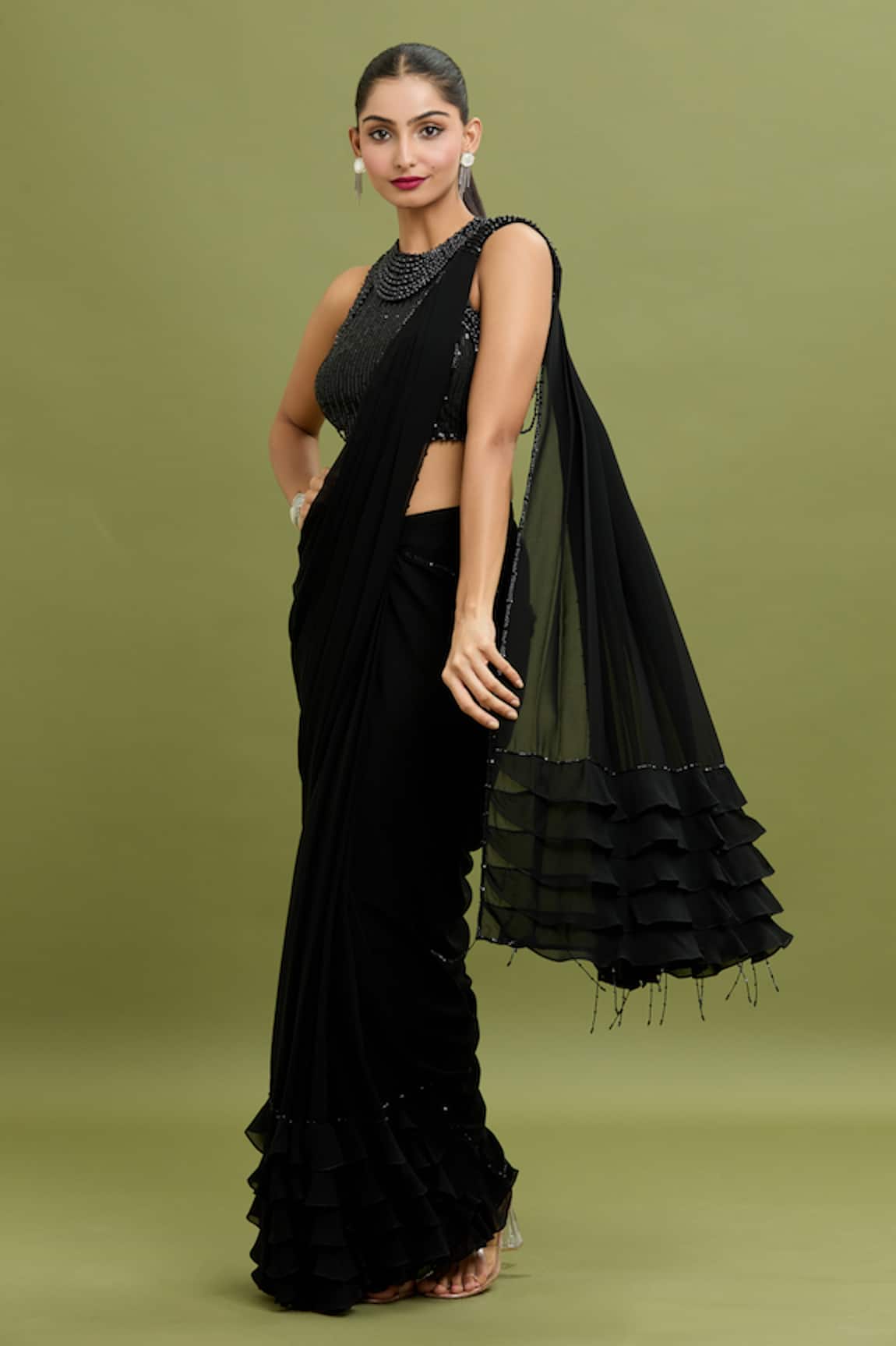 ARPAN VOHRA Embroidered Hem Pre-Draped Saree With Blouse