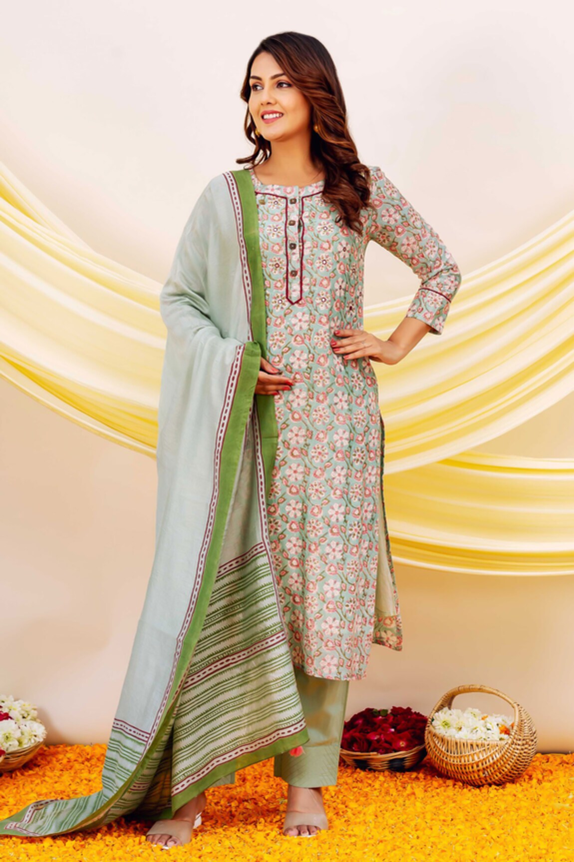 Missprint Nafisa Chanderi Printed Kurta & Pant Set