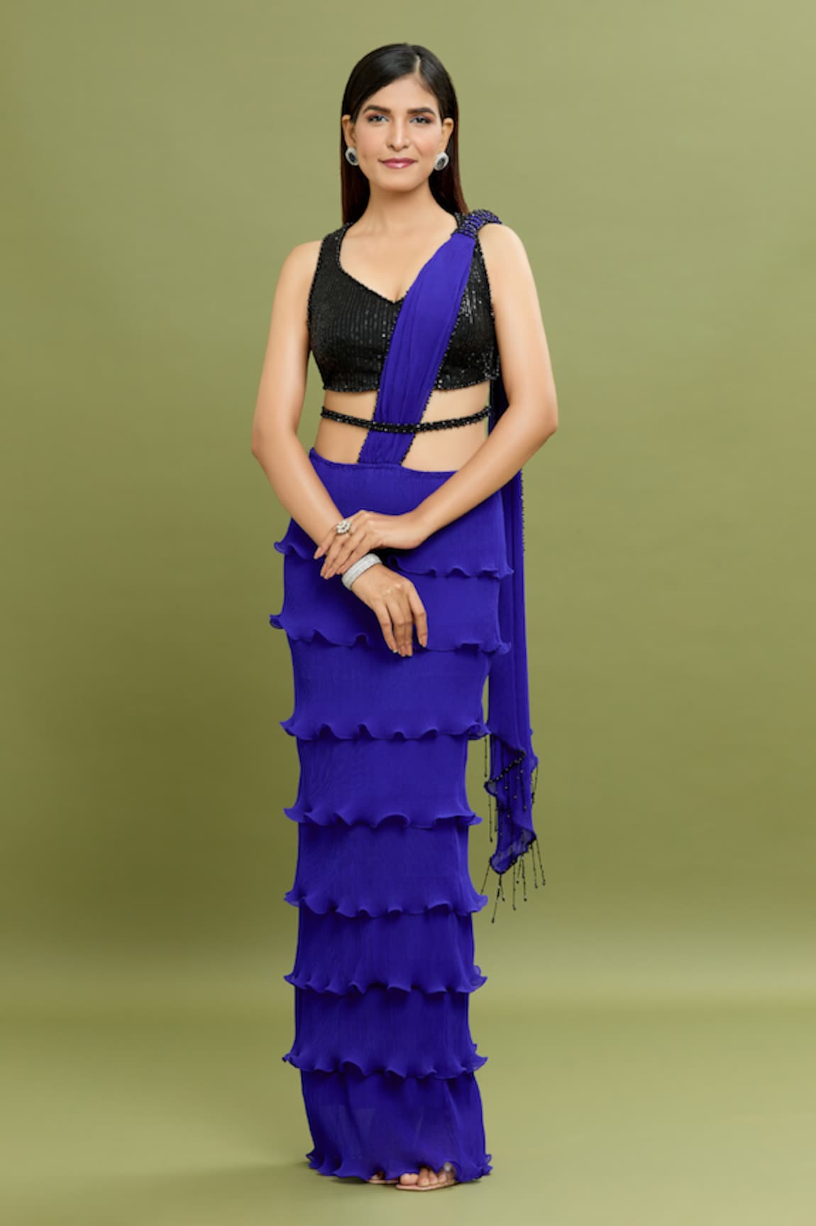 ARPAN VOHRA Pre-Draped Saree With Racer Back Blouse