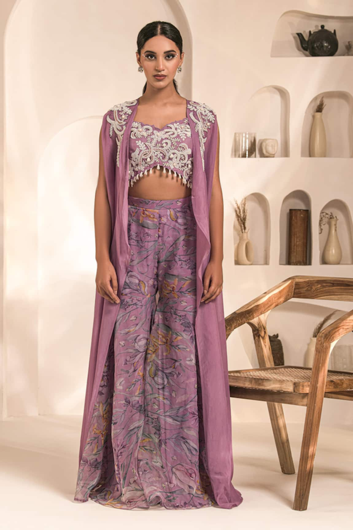 Label Astha Chhabra Embroidered Cape & Printed Sharara Set