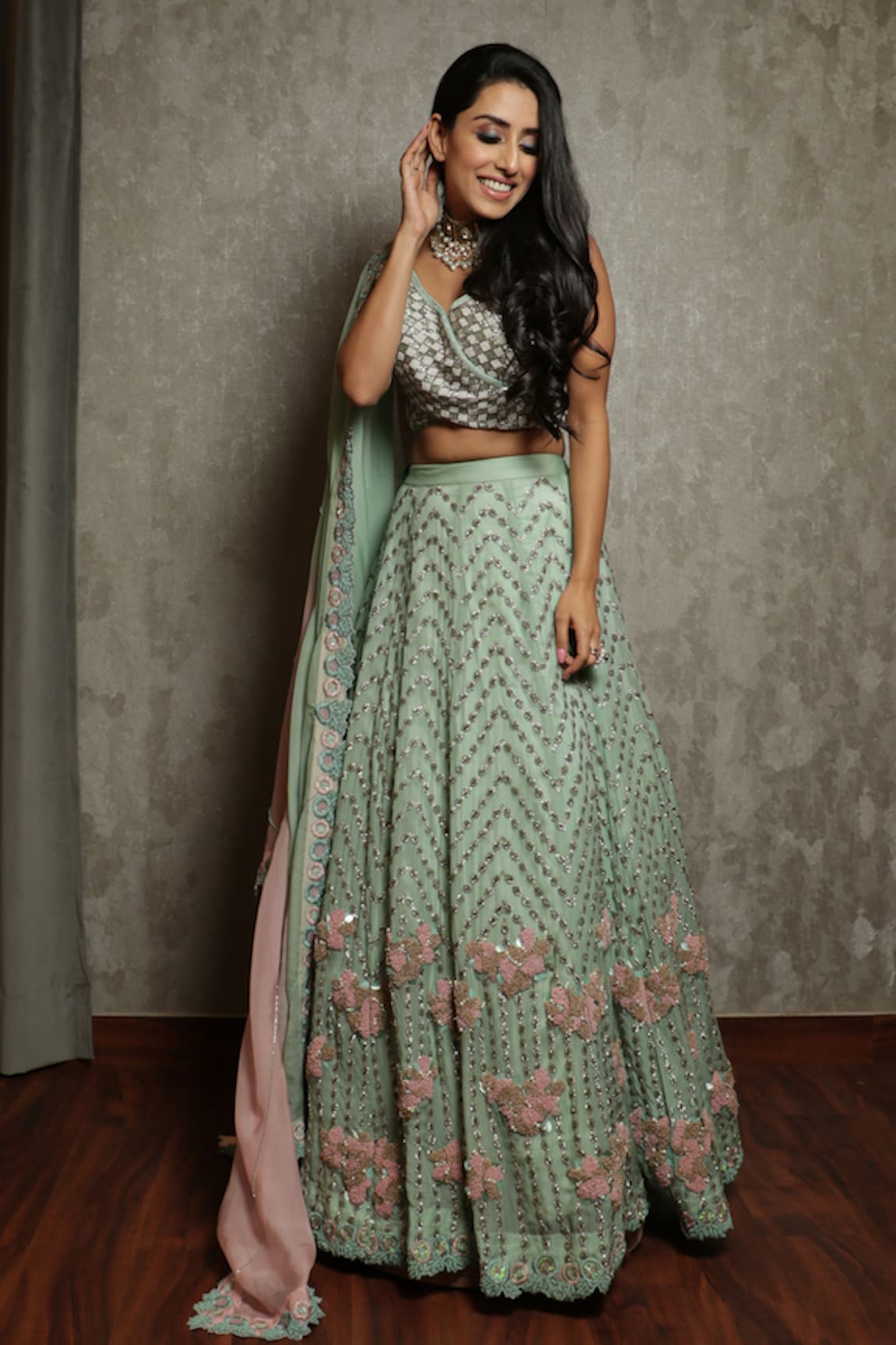 Label Astha Chhabra Chevron Embroidered Lehenga Set