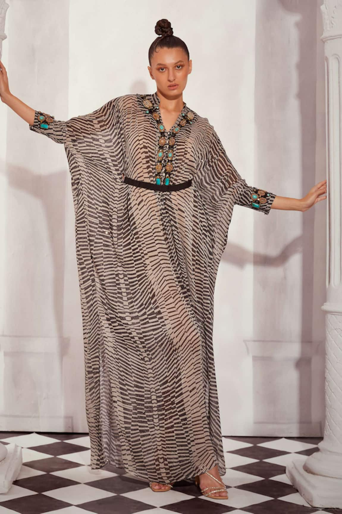 Nikita Mhaisalkar Checkered Print Kaftan With Belt