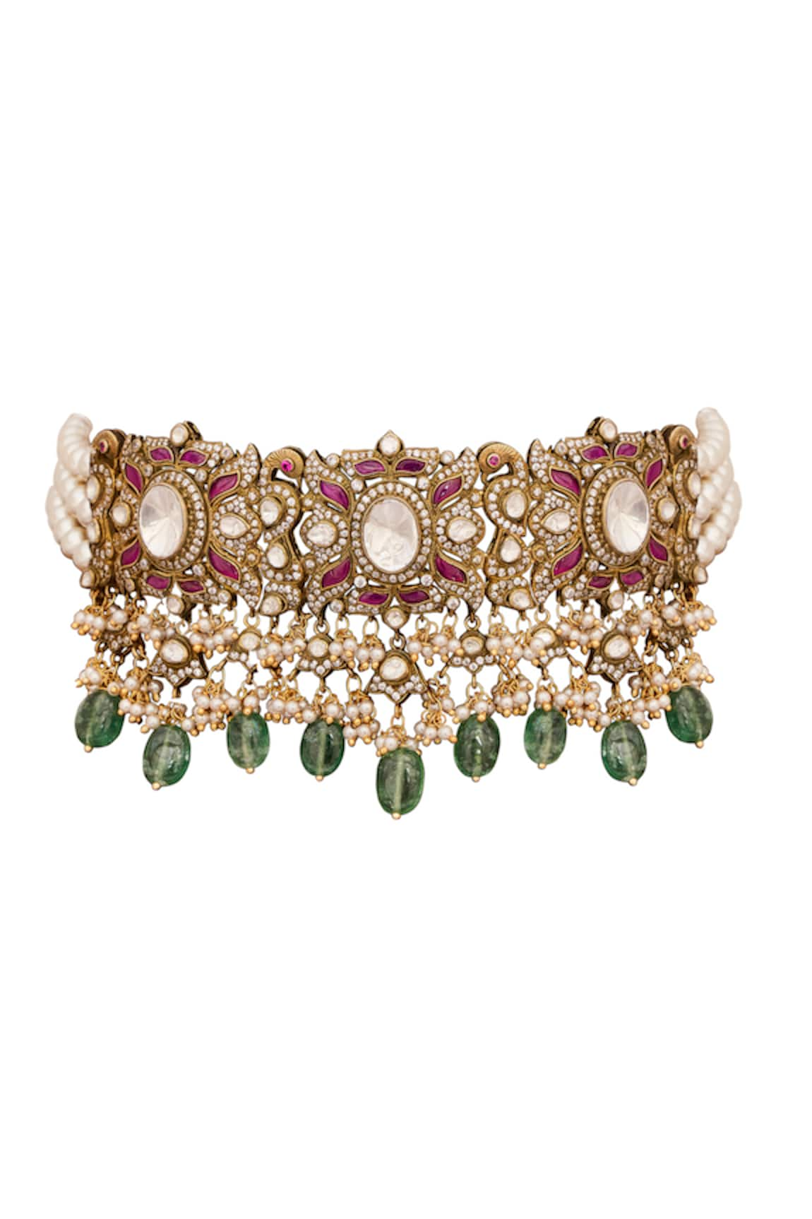 Anita Dongre Aventurine Embellished & Pearl Drop Choker