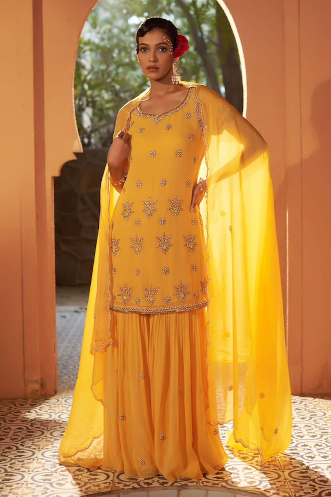 Sonia Khatri Daffodil Floral Embroidered Kurta Sharara Set