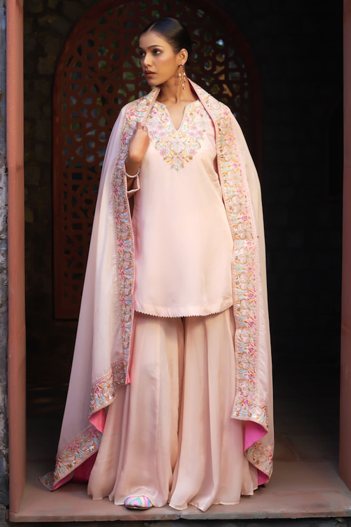 Sonia Khatri Flower Embroidered Yoke Kurta Sharara Set