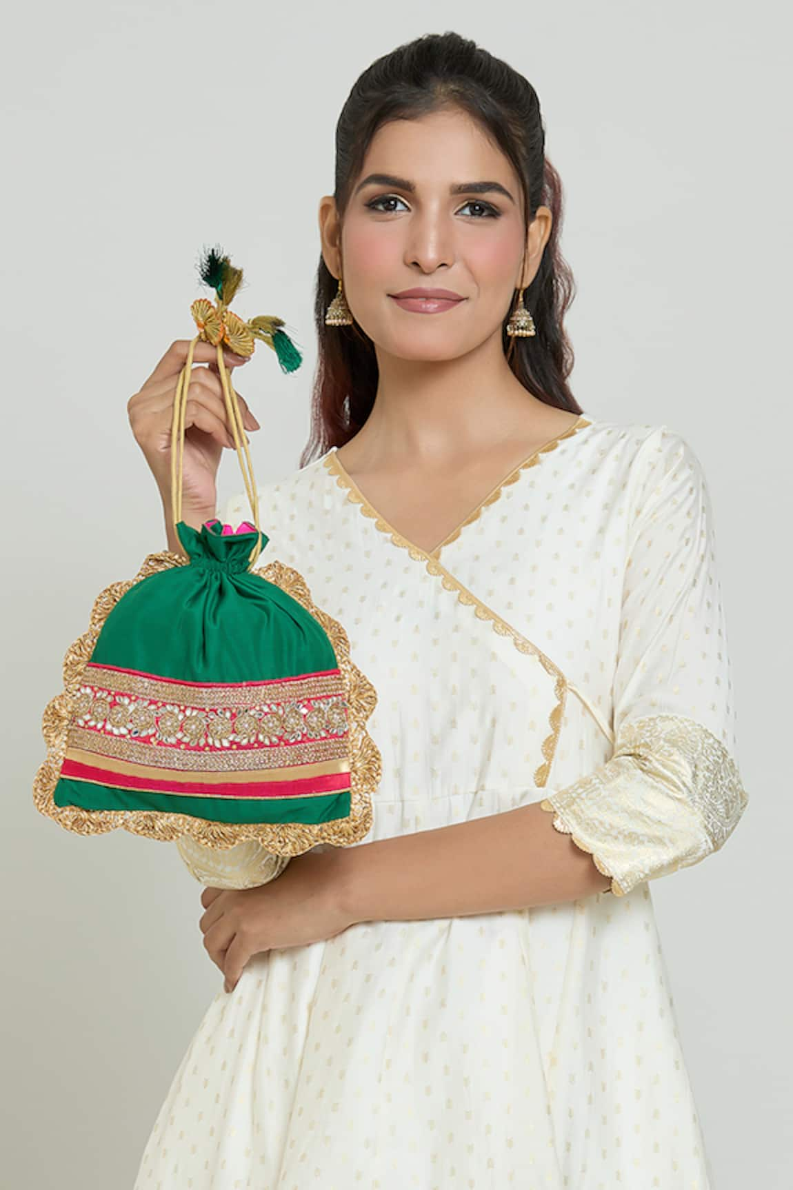 Kalakaari By Sagarika Scalloped Lace Embroidered Potli Bag