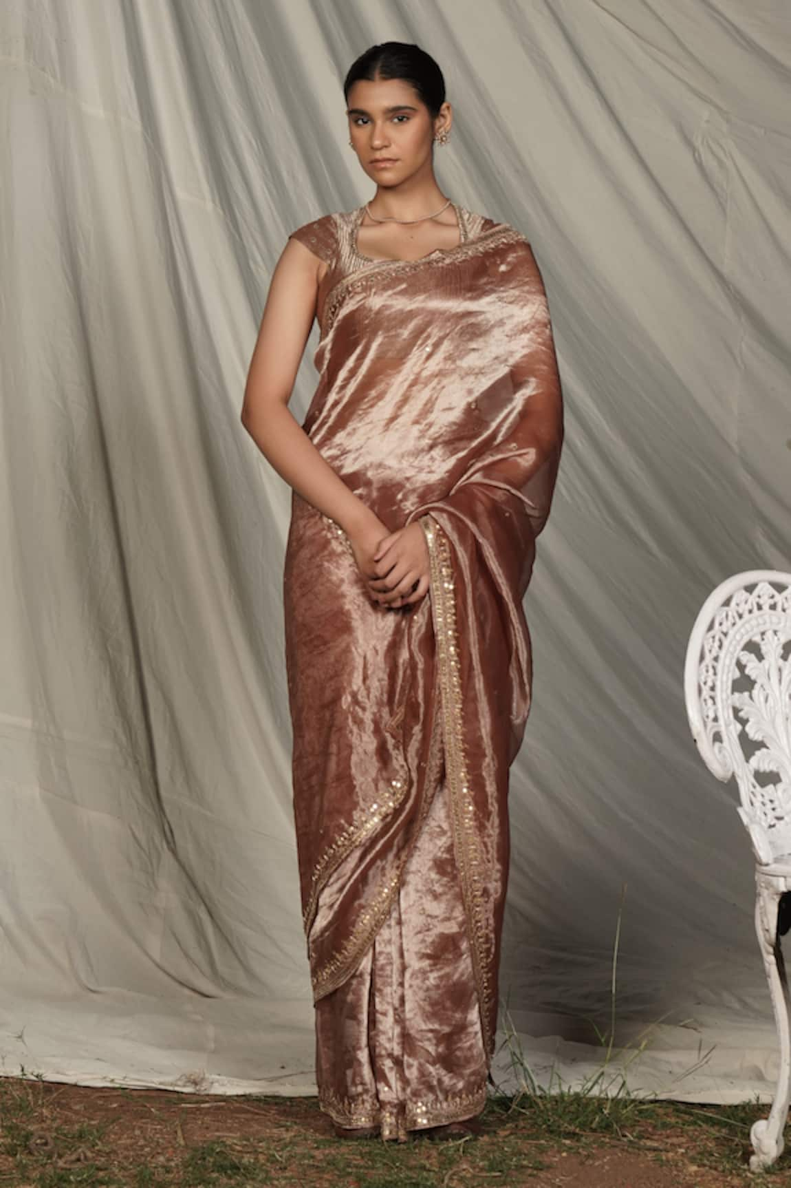 MANSI GAJJAR Madhubala Sequin Embellished Shimmer Saree With Blouse