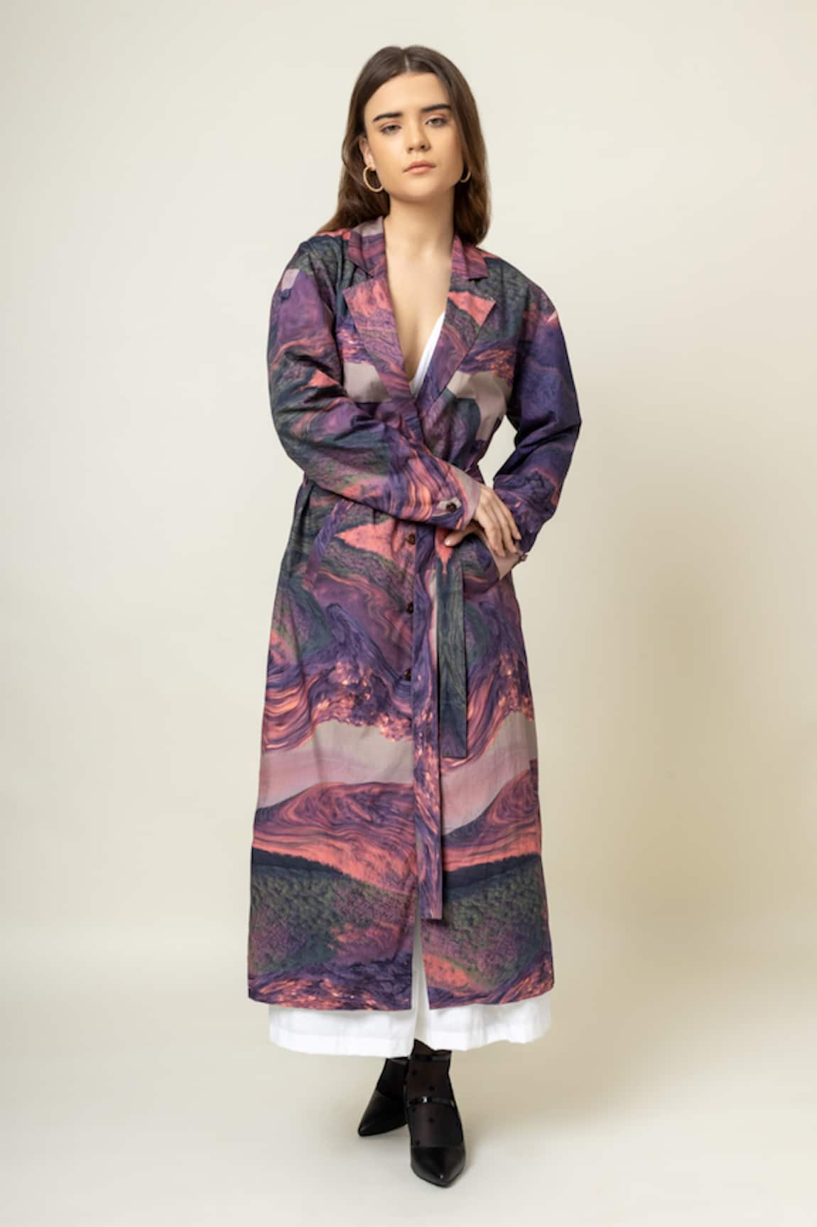 Doodlage Abstract Print Trench Coat