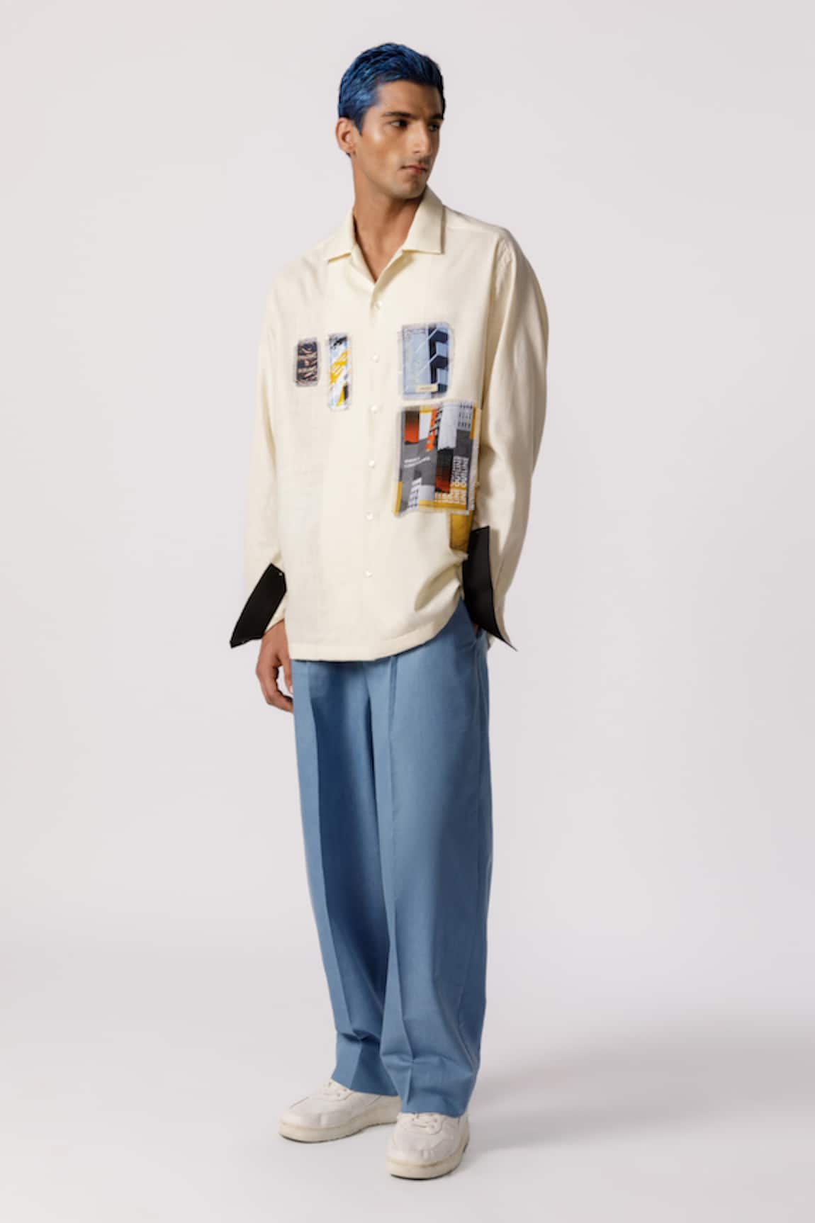 Line out line Patch Abstract Print Oversized Shirt