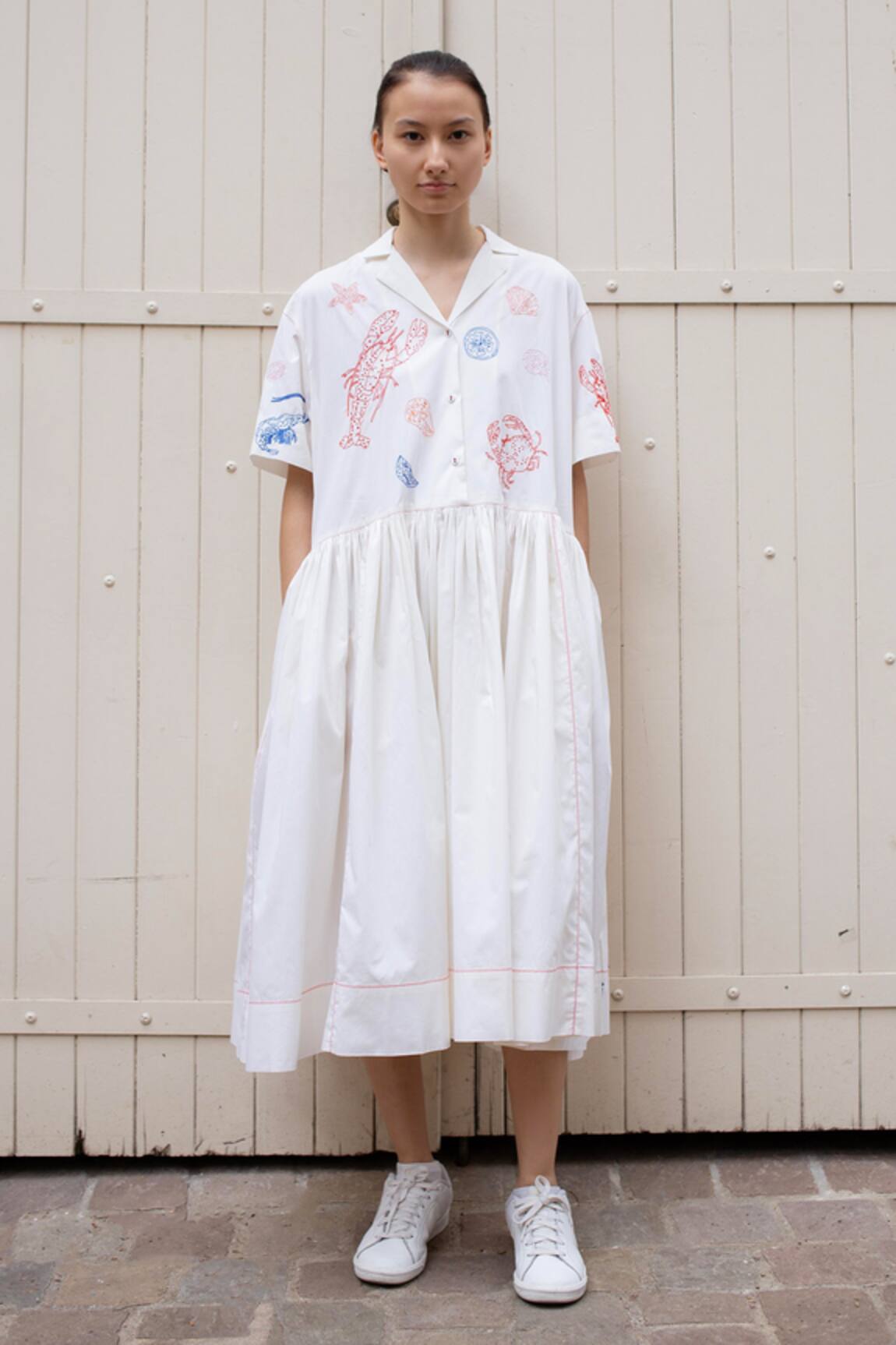 Laite Carnation Marine Pattern Embroidered Dress