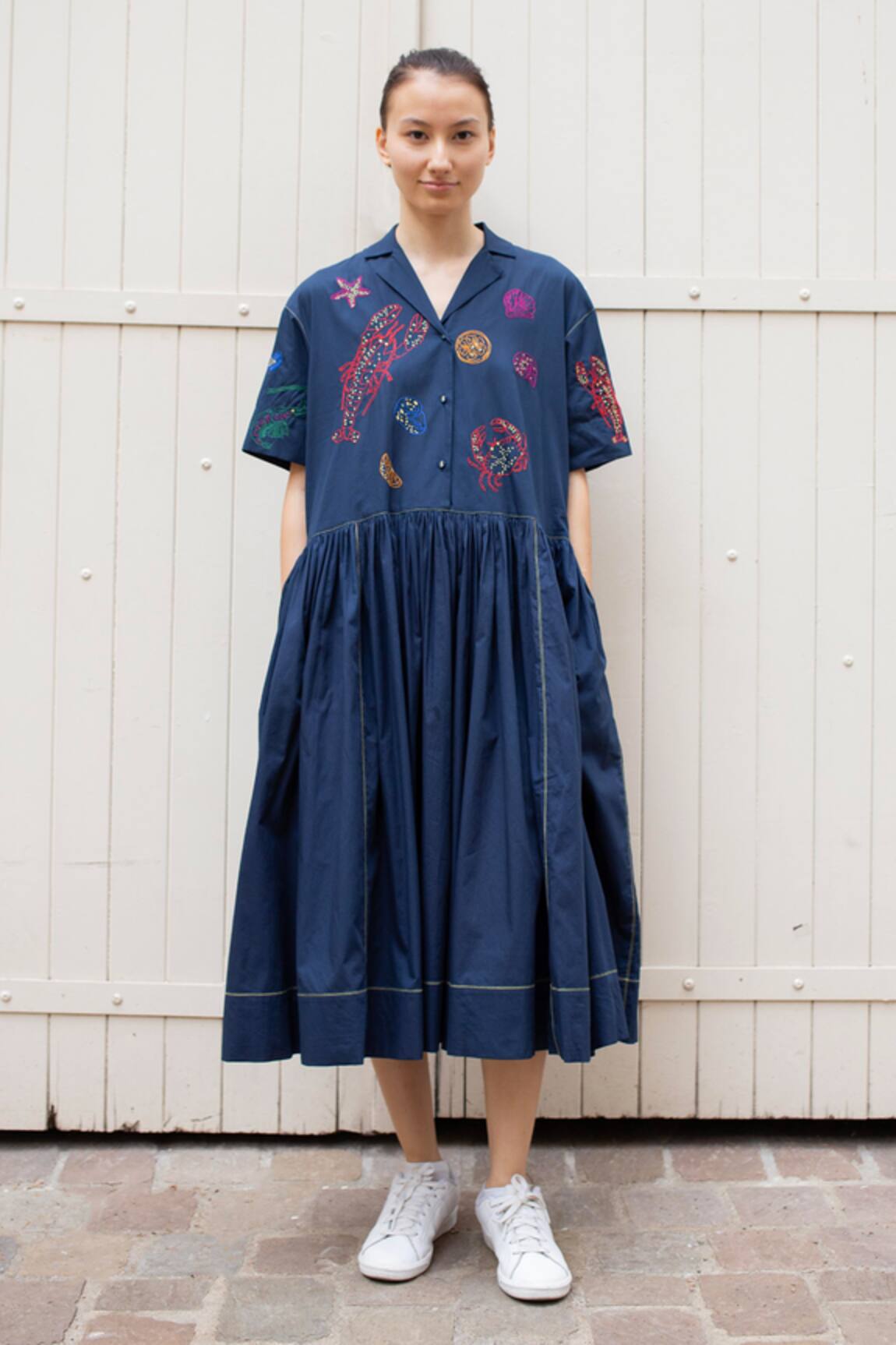 Laite Marine Seafood Embroidered Midi Dress