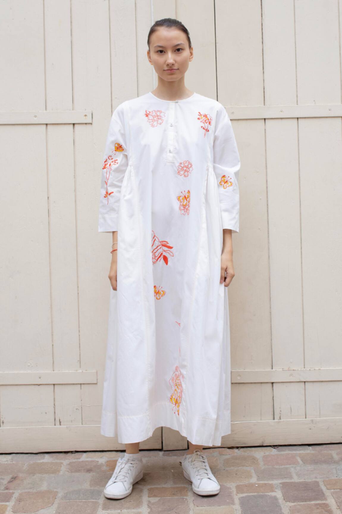 Laite Cloche Floral Scatter Embroidered Dress